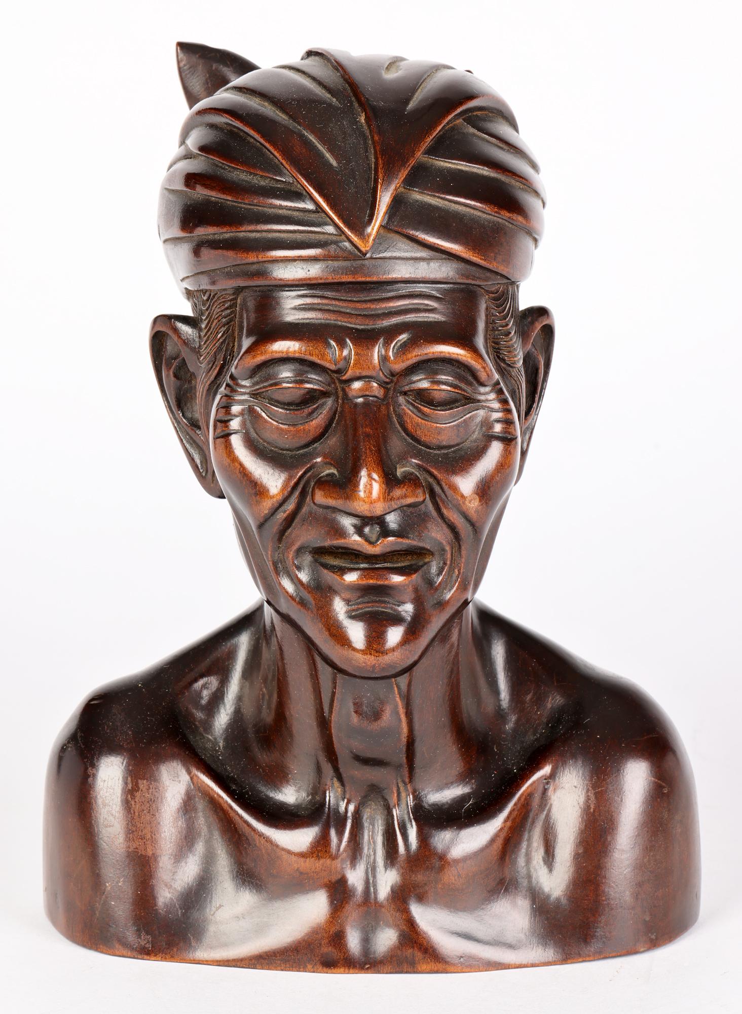 Balinese Carved Wooden Portrait of an Elderly Man For Sale 9