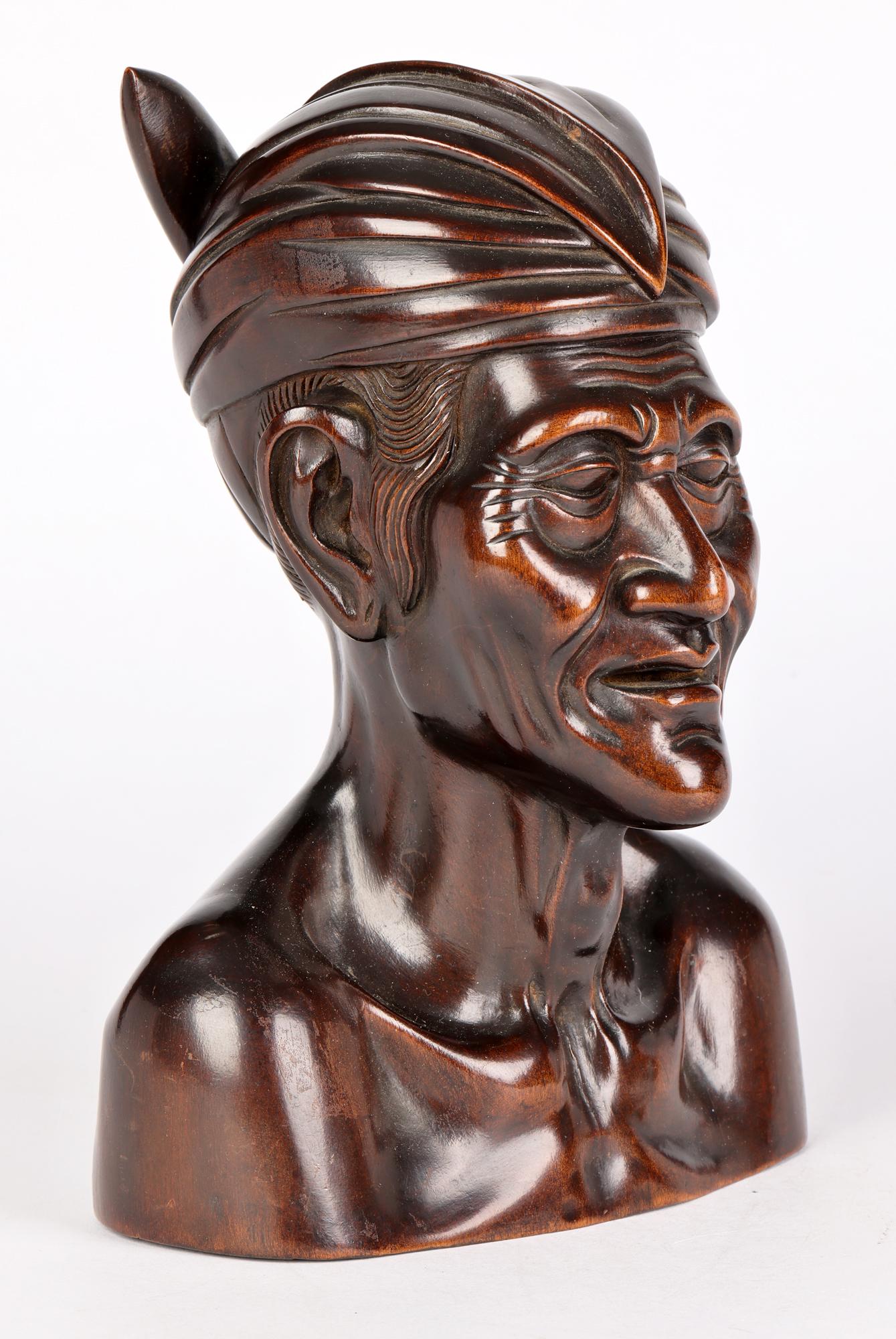 Balinese Carved Wooden Portrait of an Elderly Man For Sale 1