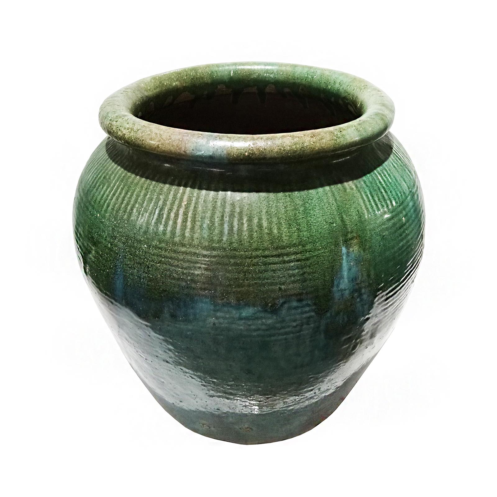 Balinese Terracotta Vase / Jar / Urn with Green Glaze, Contemporary For Sale 3