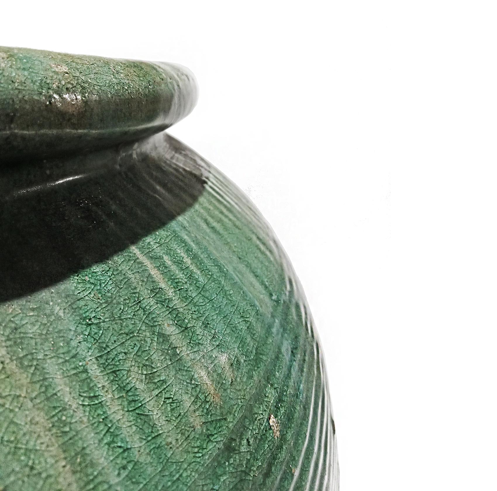 Balinese Terracotta Vase / Jar / Urn with Green Glaze, Contemporary For Sale 6