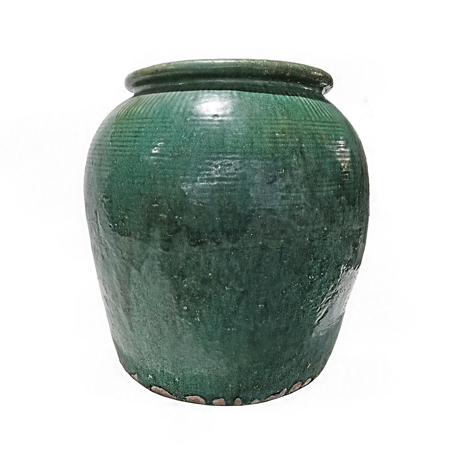 Balinese Terracotta Vase / Jar / Urn with Green Glaze, Contemporary For Sale 8