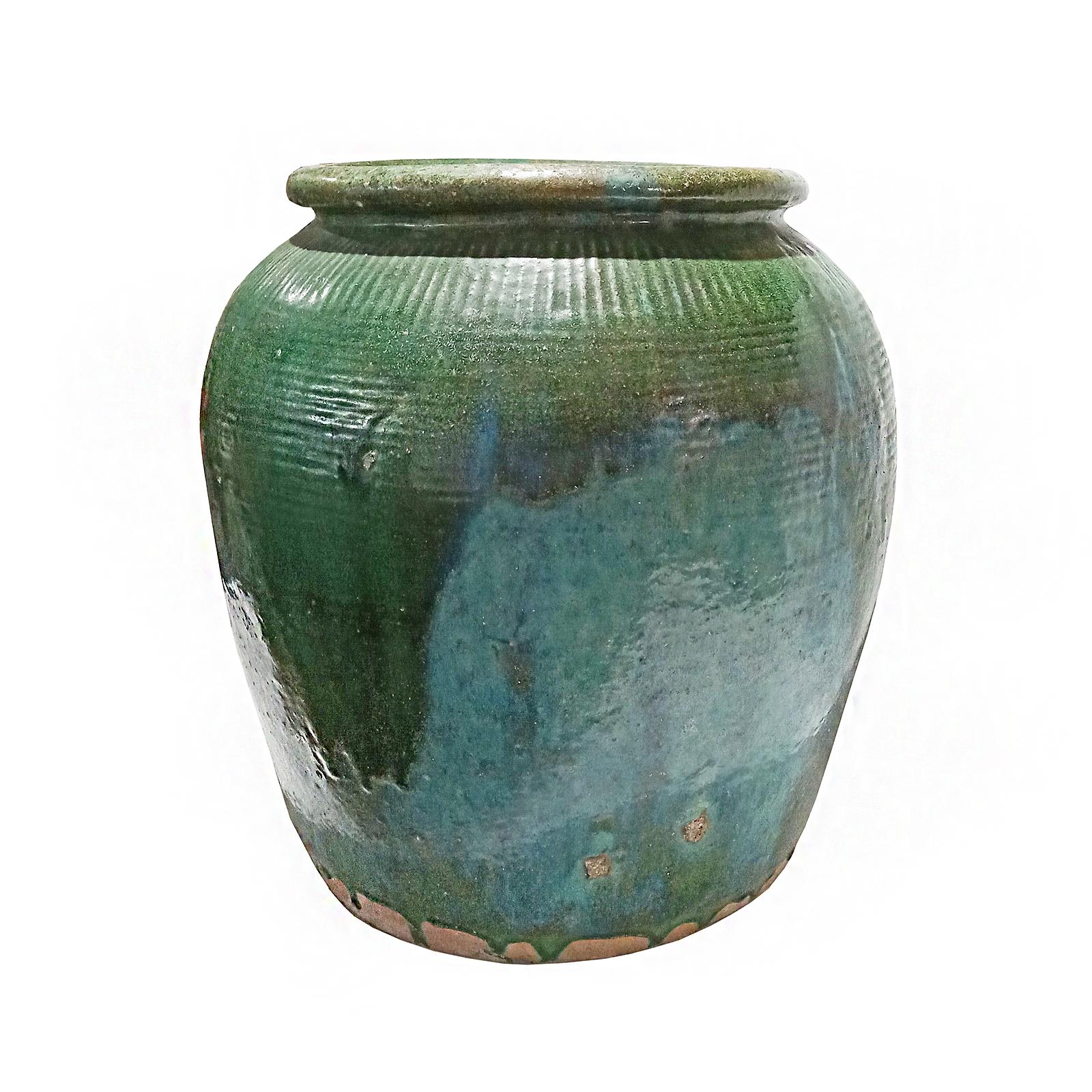 Other Balinese Terracotta Vase / Jar / Urn with Green Glaze, Contemporary For Sale