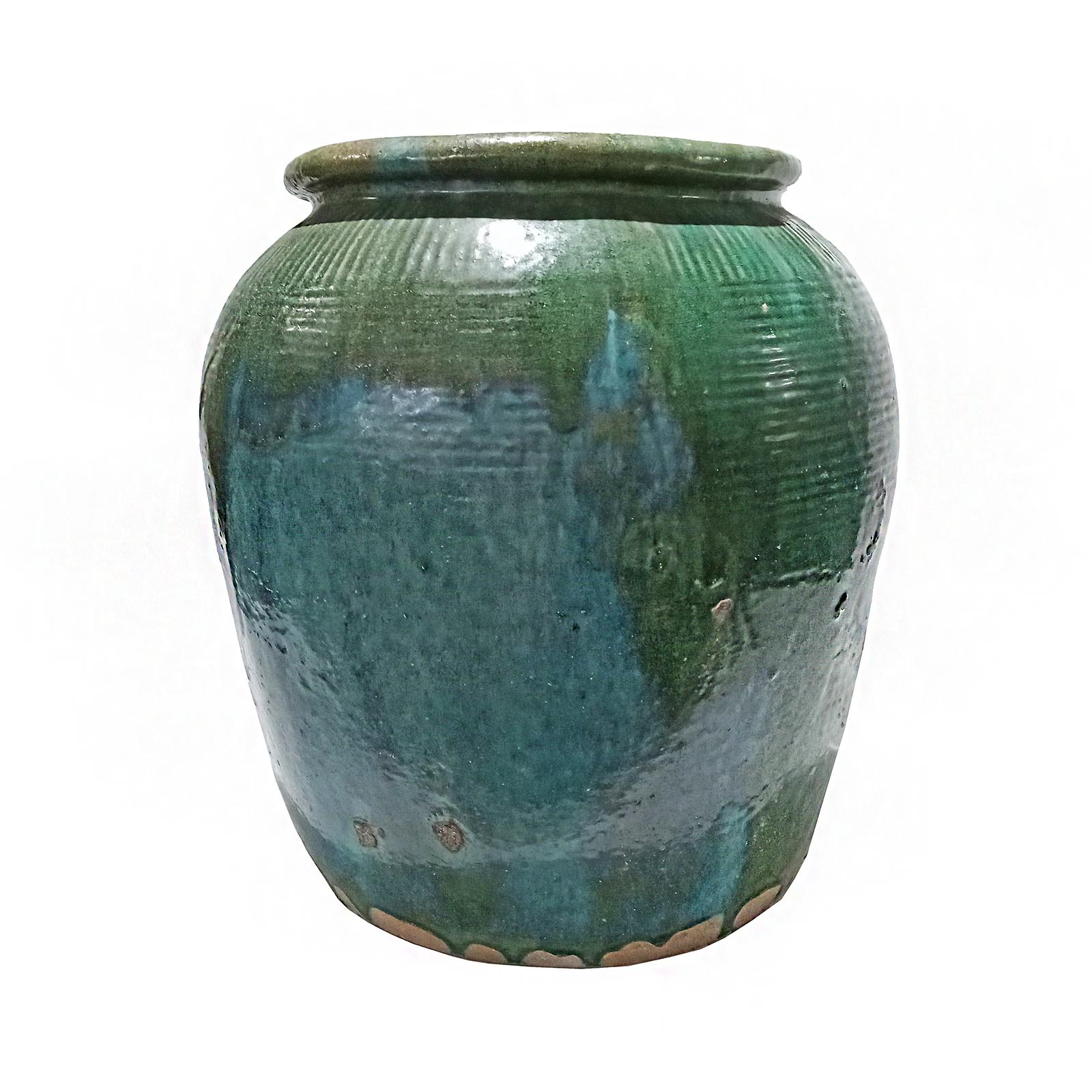 Indonesian Balinese Terracotta Vase / Jar / Urn with Green Glaze, Contemporary For Sale
