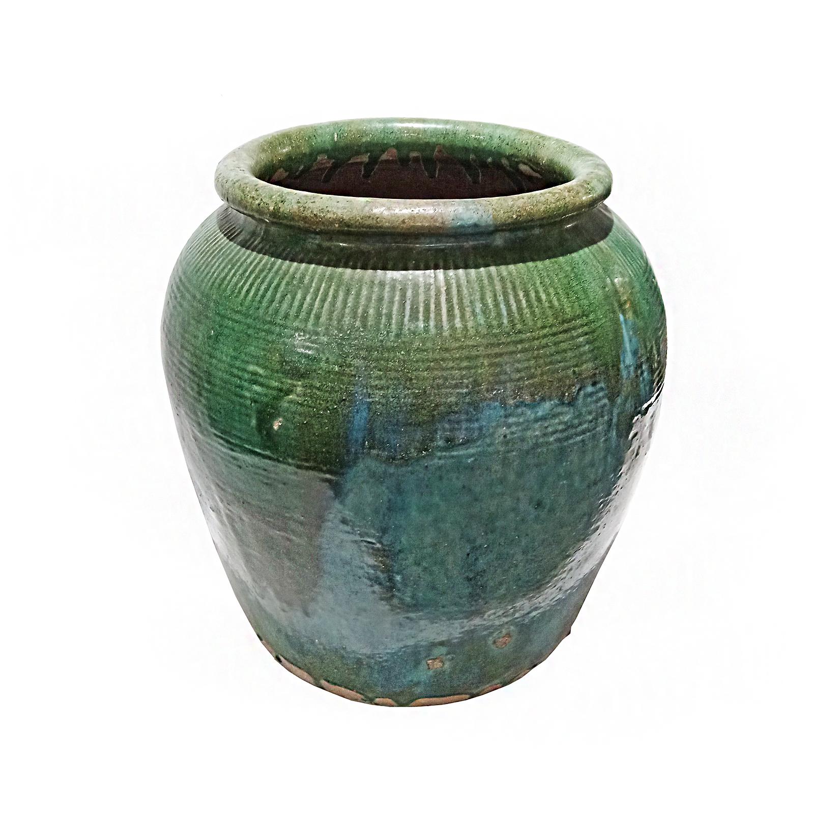Balinese Terracotta Vase / Jar / Urn with Green Glaze, Contemporary In Good Condition For Sale In New York, NY