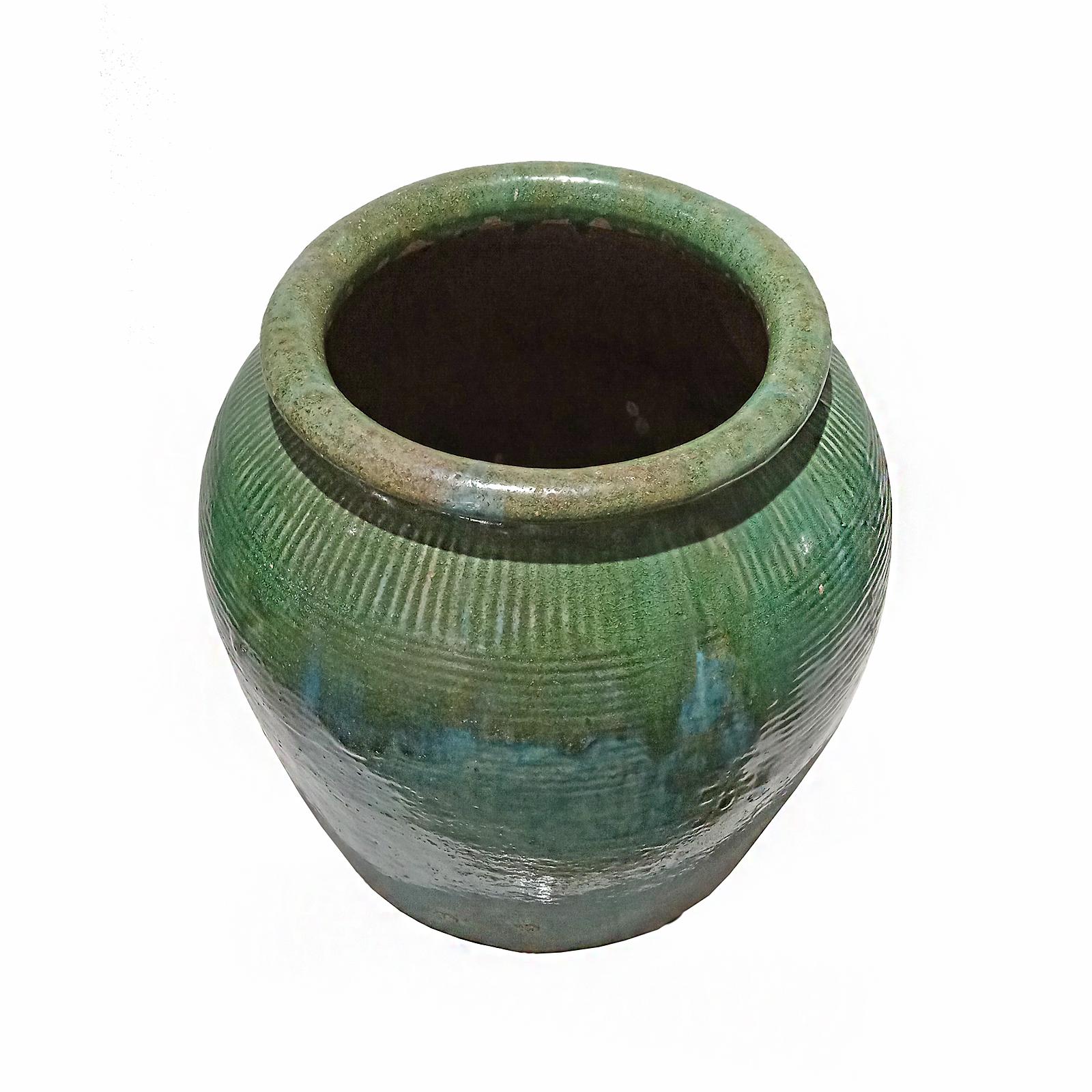 Balinese Terracotta Vase / Jar / Urn with Green Glaze, Contemporary For Sale 1