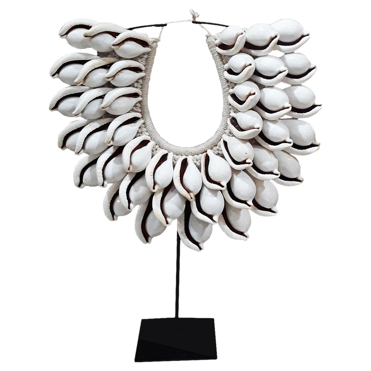 Balinese Egg Cowry and Raffia Necklace on Stand