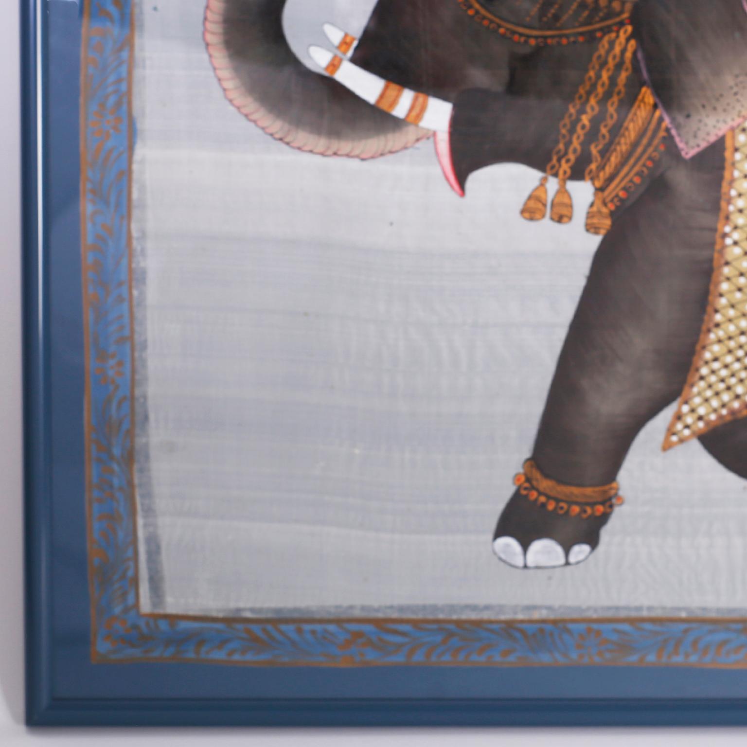  Balinese Elephant Painting on Silk In Good Condition In Palm Beach, FL