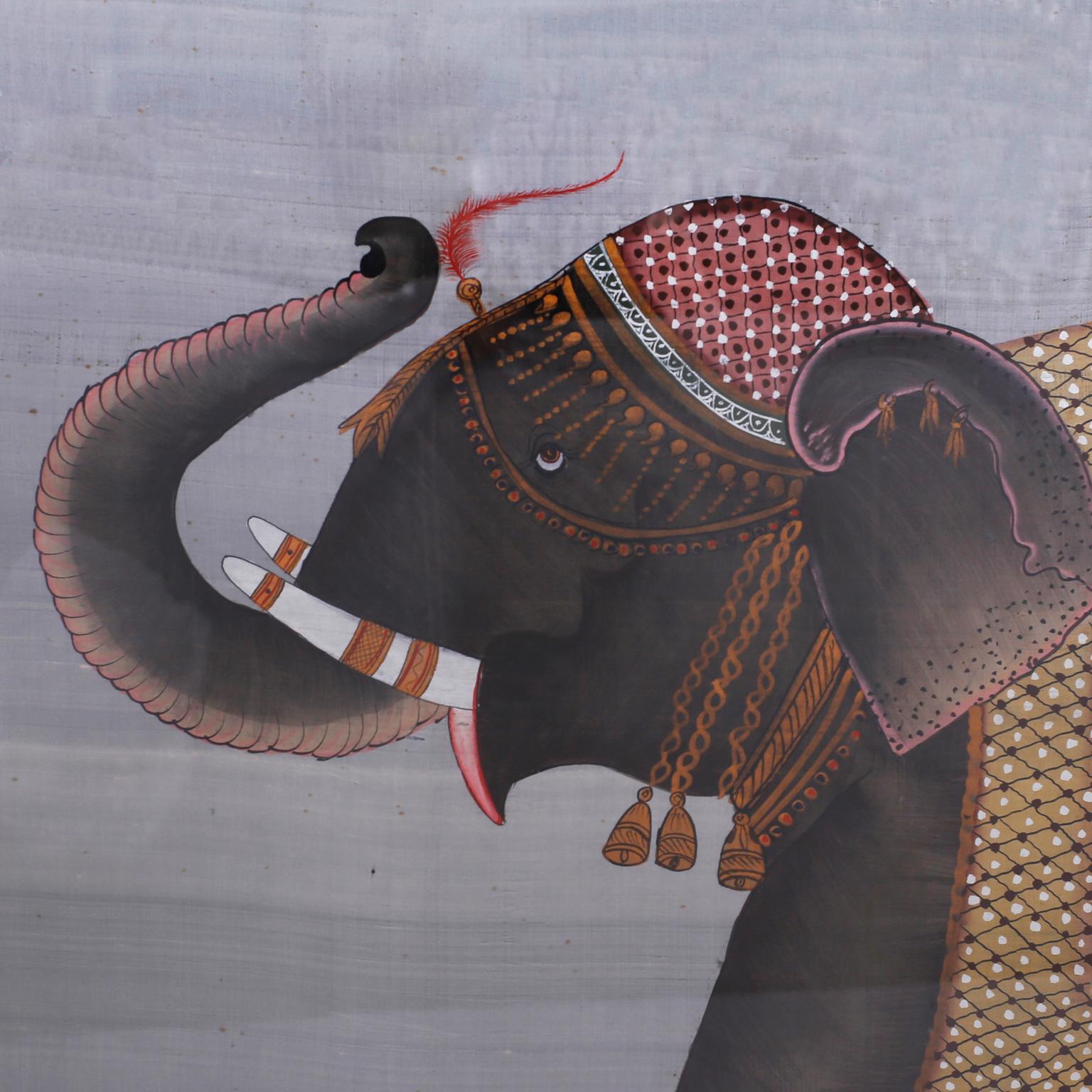 20th Century  Balinese Elephant Painting on Silk