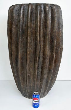 Balinese Fluted Brown Terracotta Planters, 2 Available