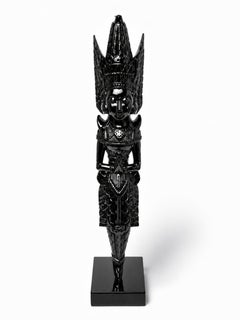 Balinese Hand-Carved Figure Sculpture in Black Lacquer, 20th Century
