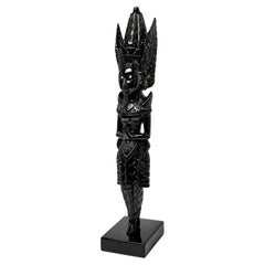 Balinese Hand-Carved Figure Sculpture in Black Lacquer, 20th Century