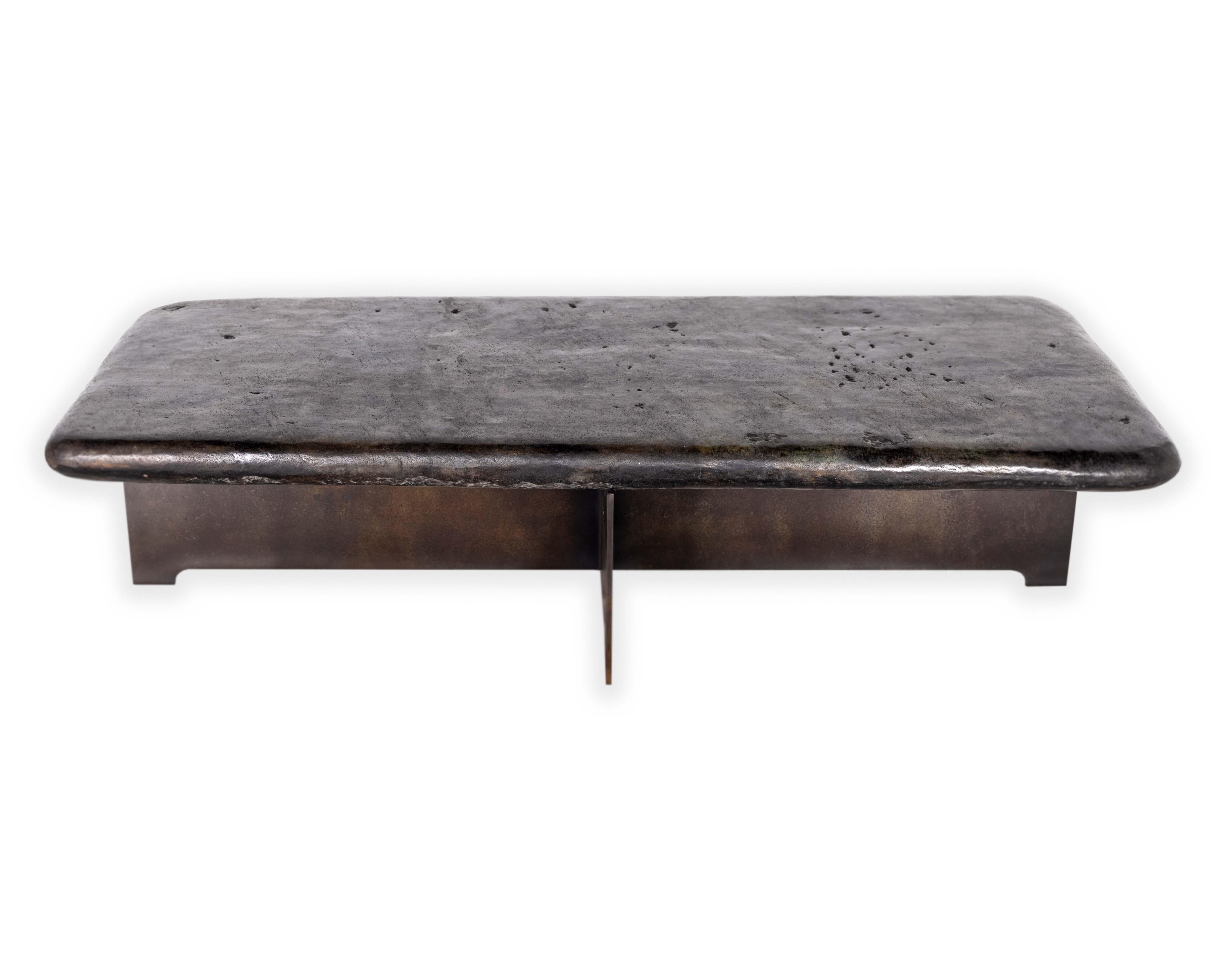 Rustic Balinese Hand Wrought River Stone Coffee Table on Steel Mount