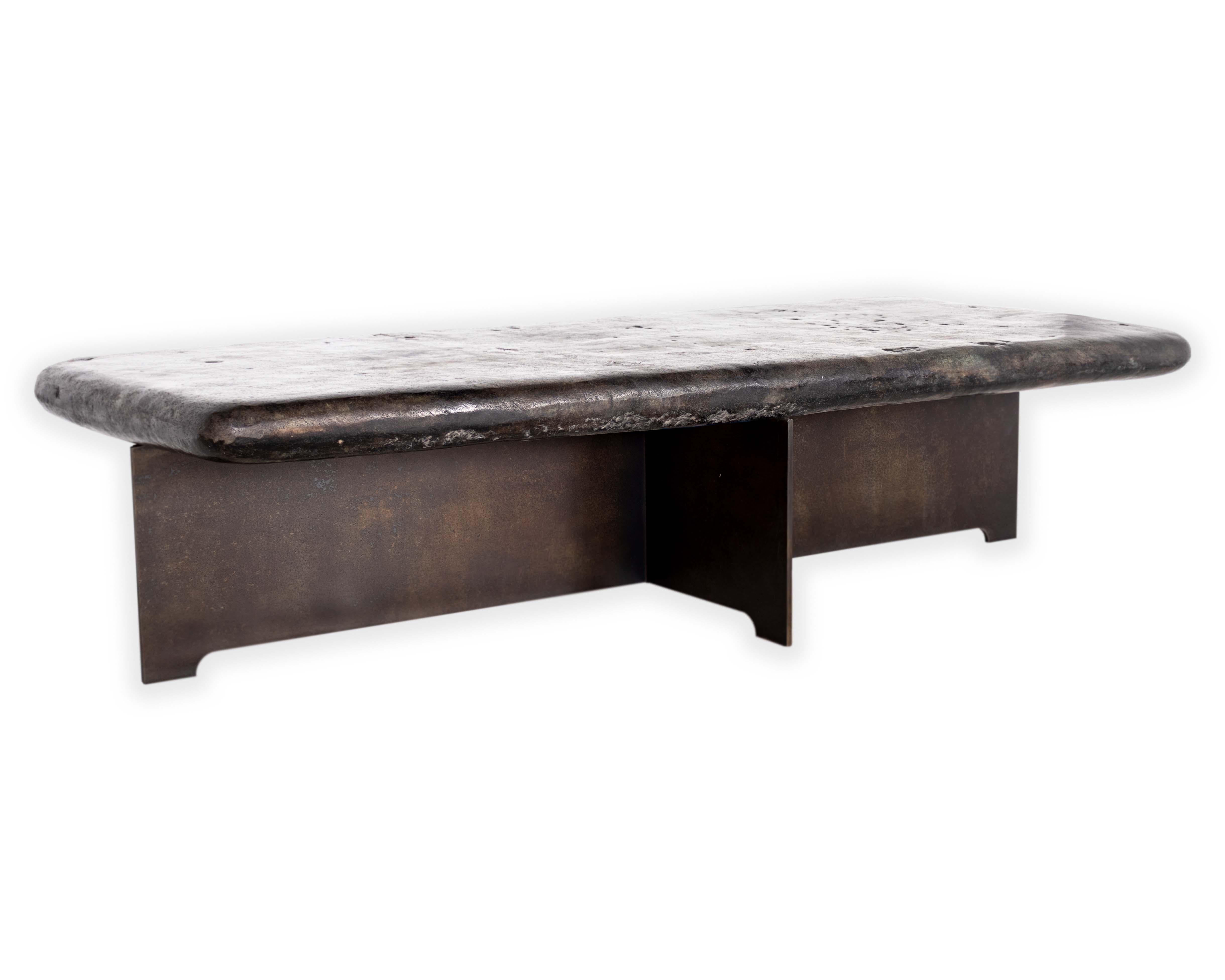 Belgian Balinese Hand Wrought River Stone Coffee Table on Steel Mount
