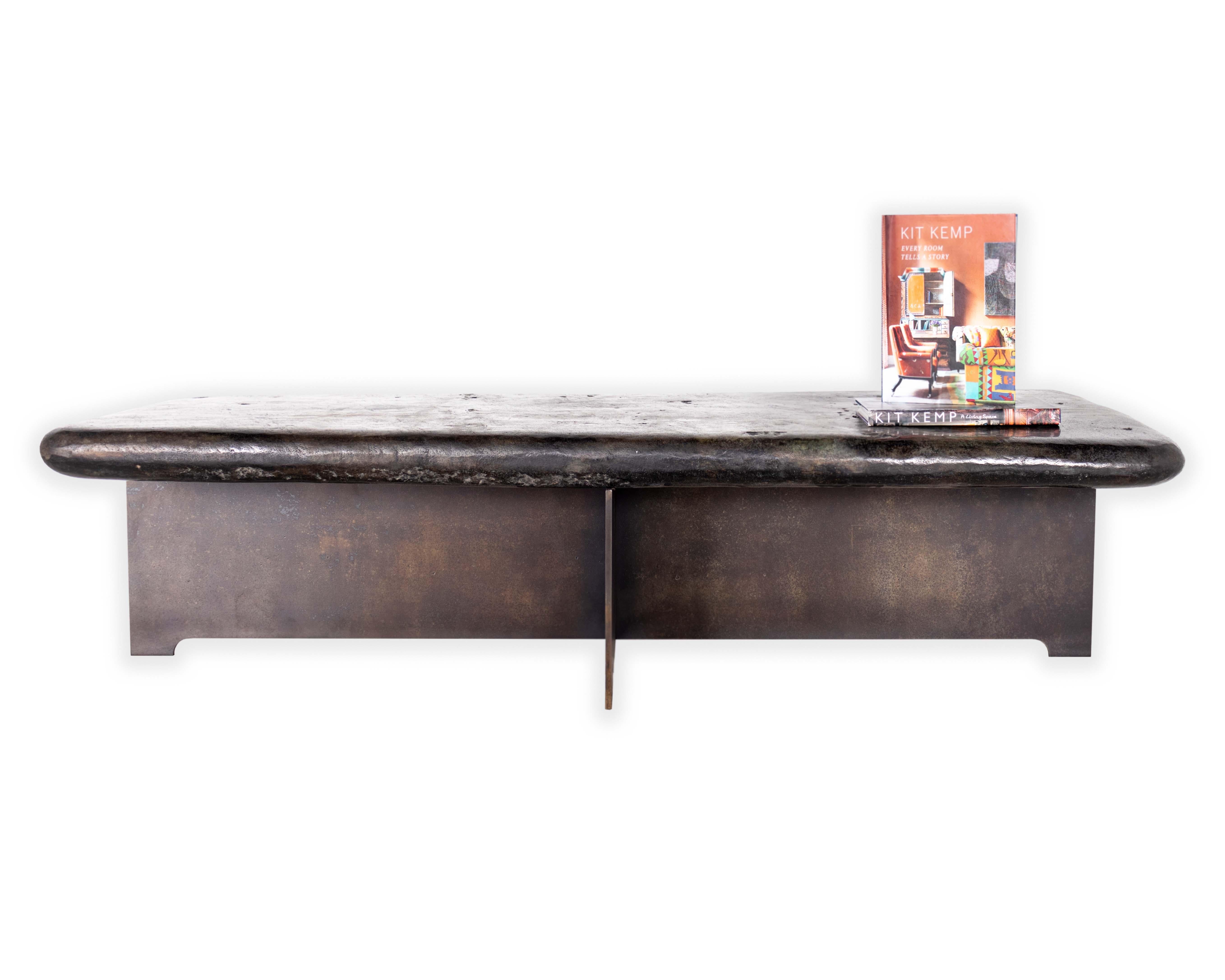 Contemporary Balinese Hand Wrought River Stone Coffee Table on Steel Mount