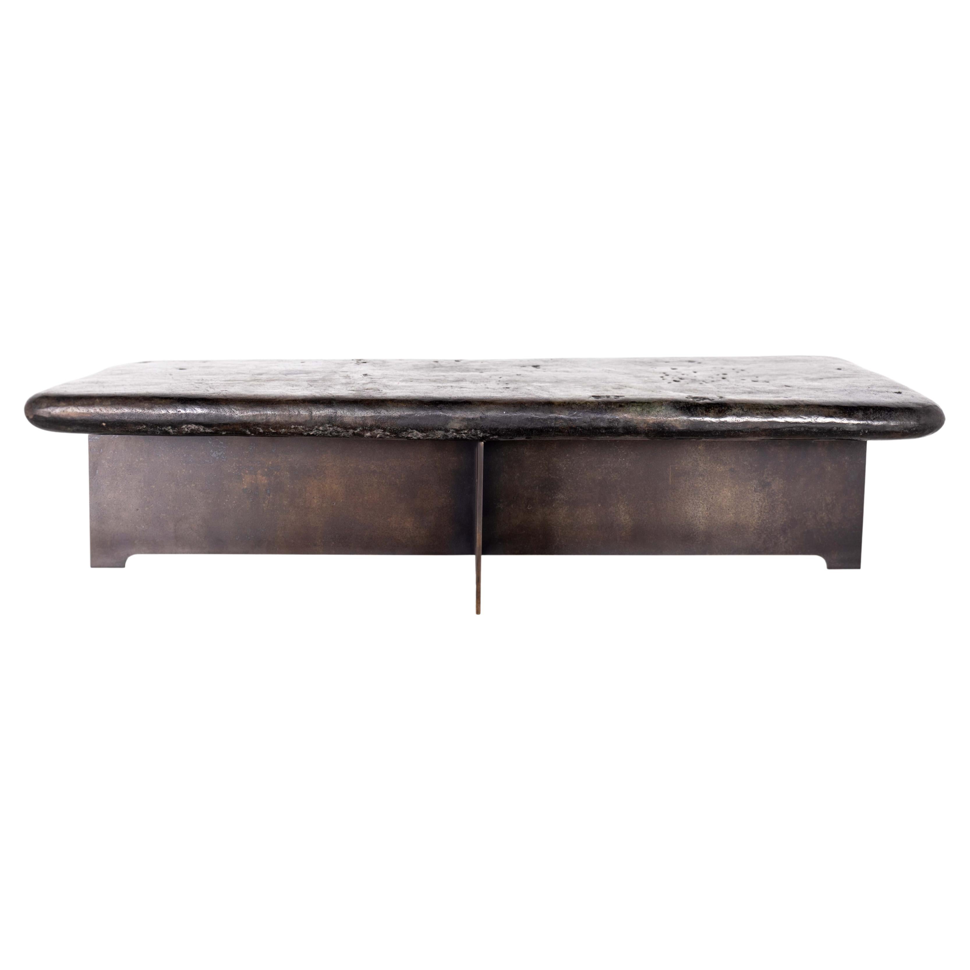 Balinese Hand Wrought River Stone Coffee Table on Steel Mount