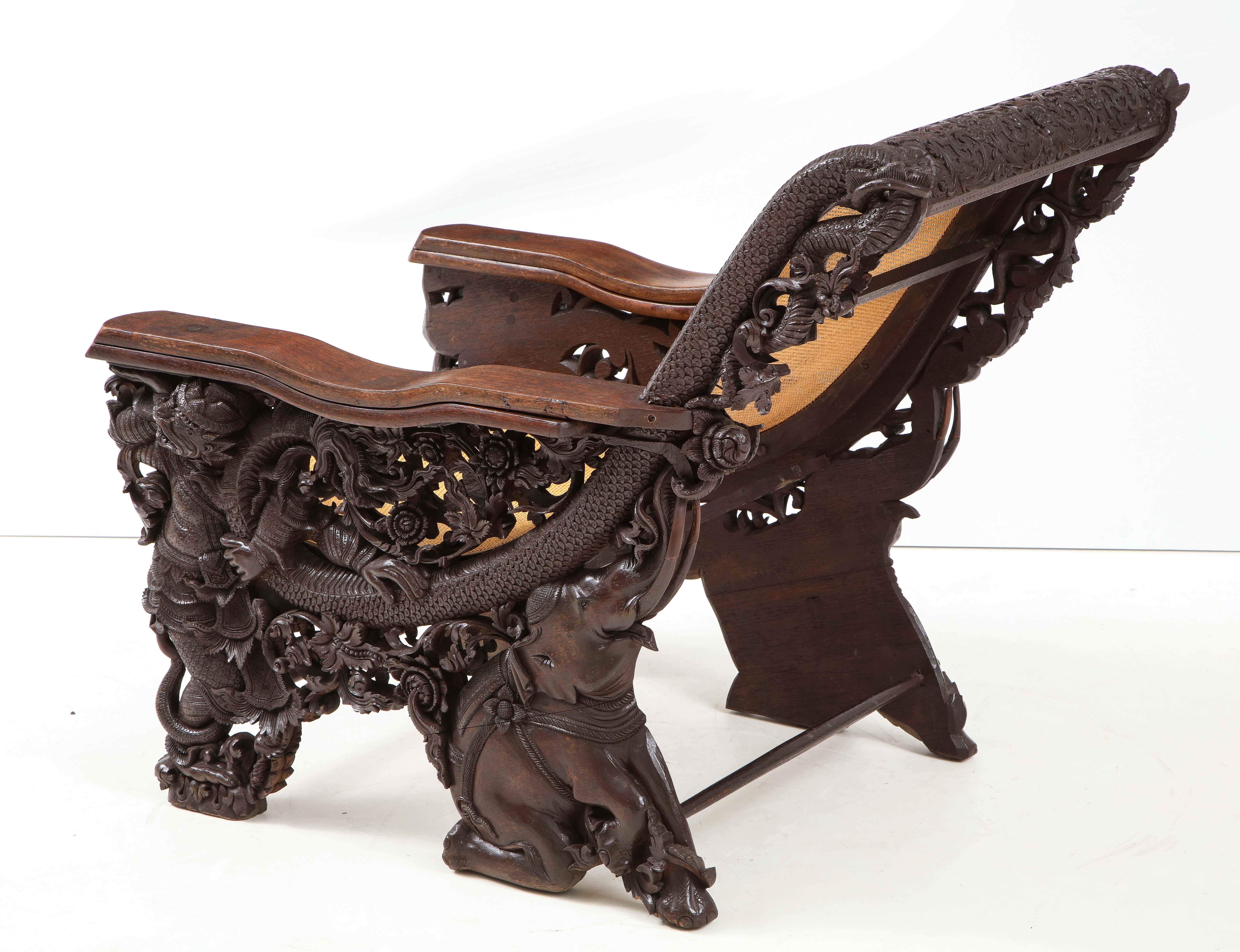 Chinese Export Heavily Carved Rosewood Plantation Chair