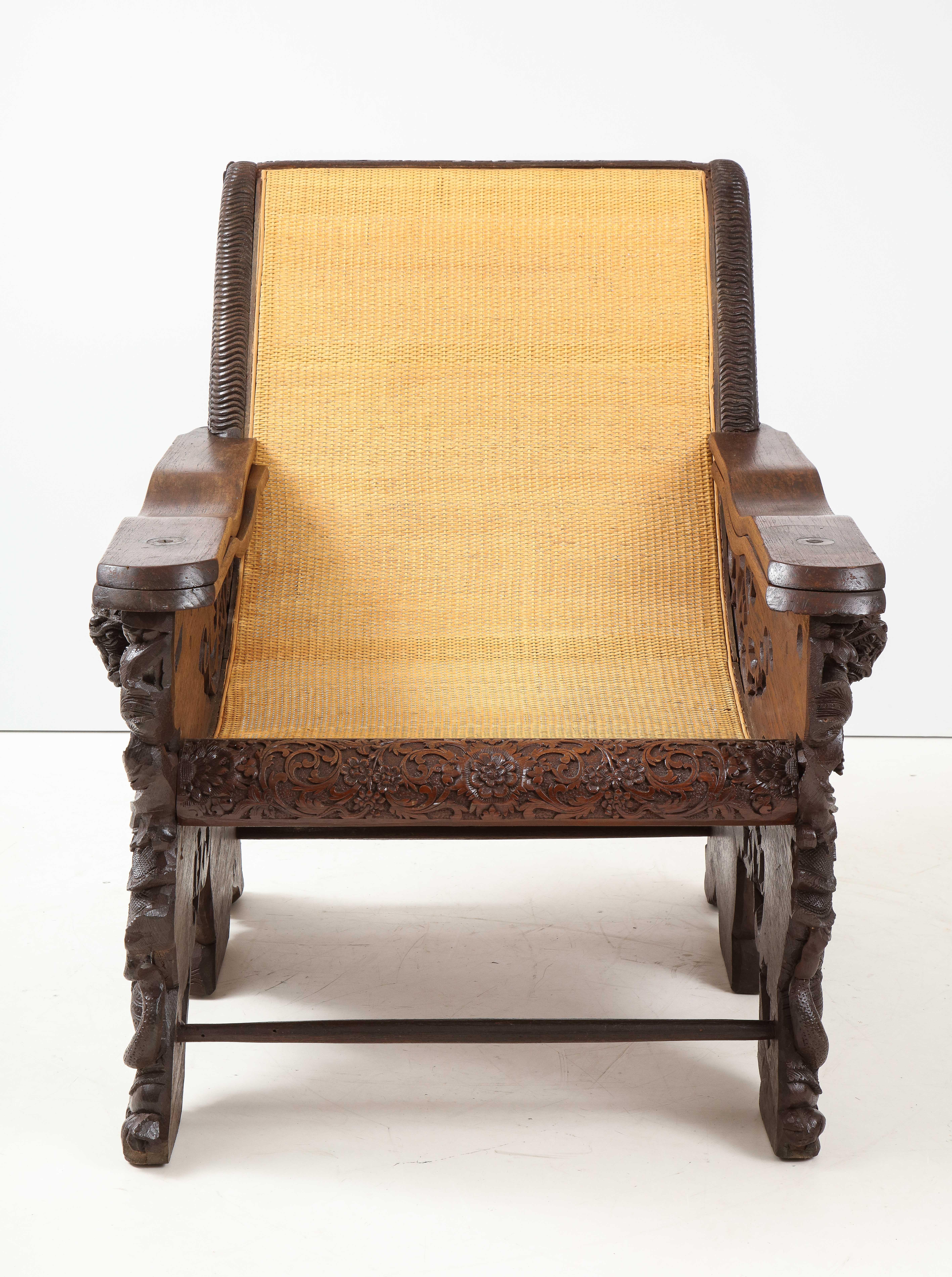 Balinese Heavily Carved Rosewood Plantation Chair