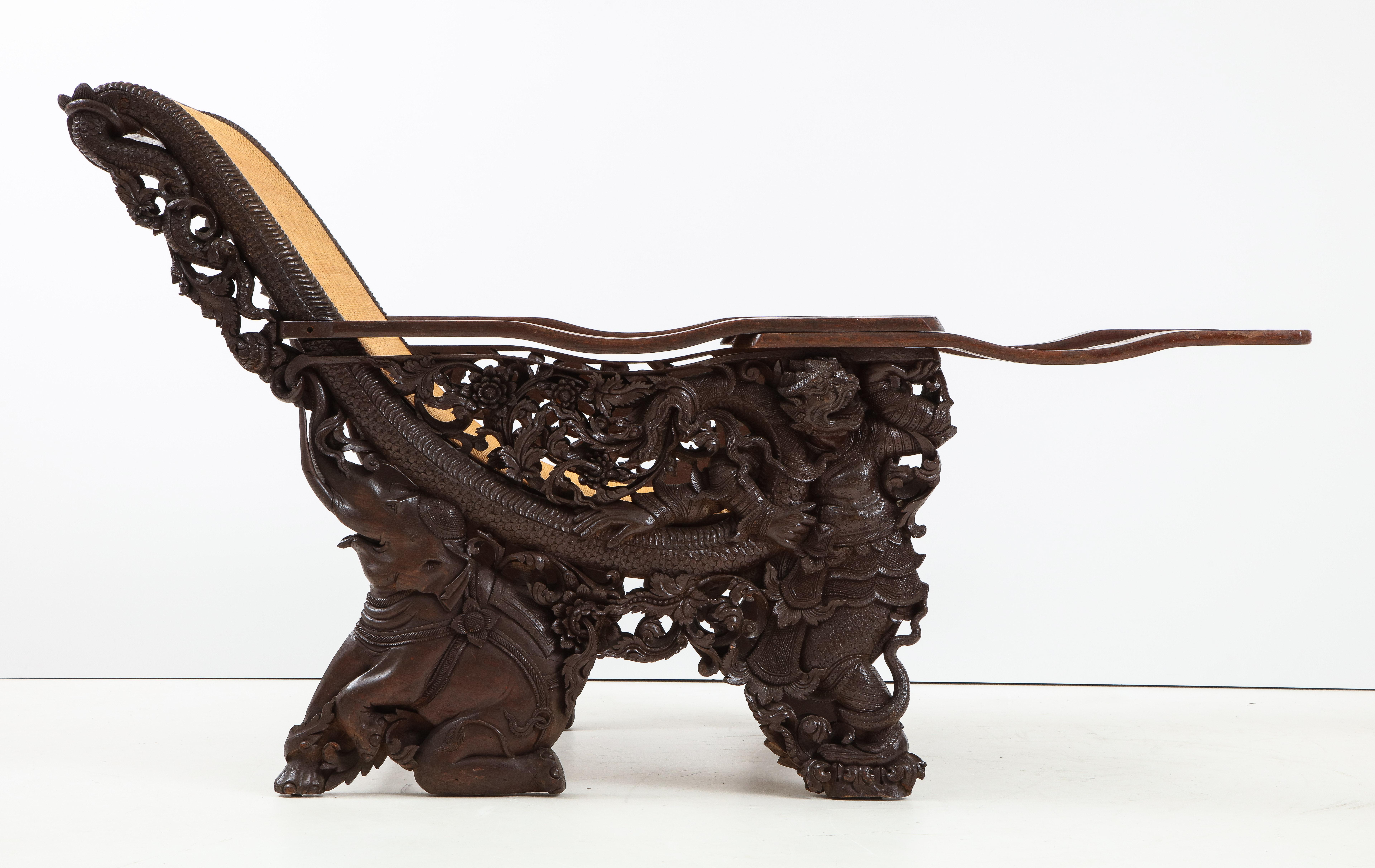 Heavily Carved Rosewood Plantation Chair In Excellent Condition In New York, NY