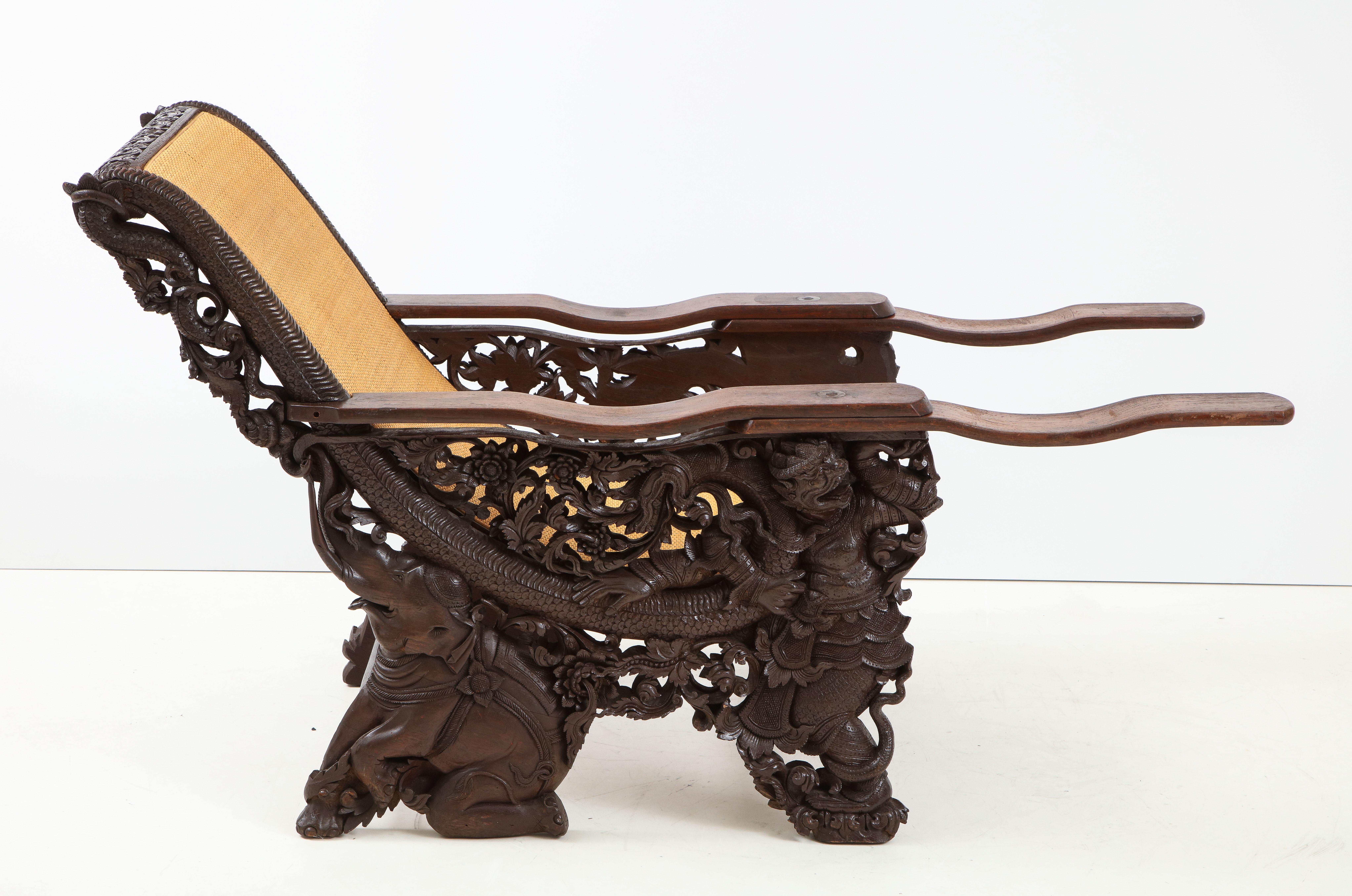 20th Century Heavily Carved Rosewood Plantation Chair
