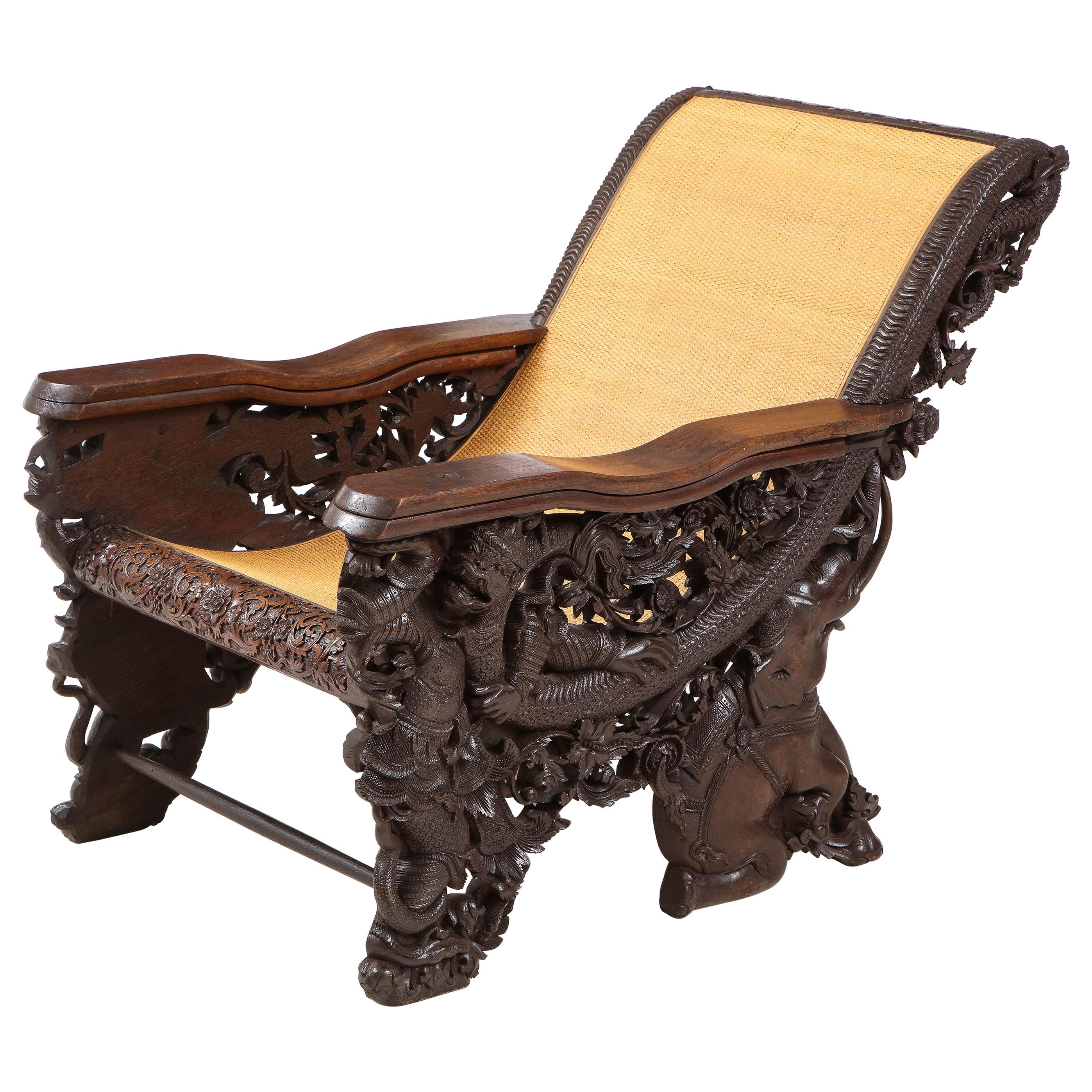 Heavily Carved Rosewood Plantation Chair