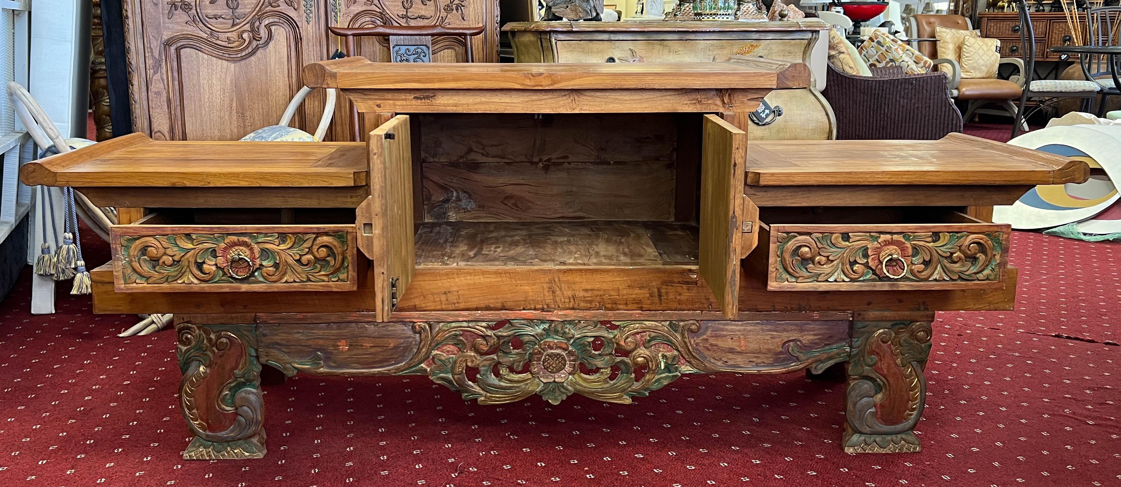 Teak Balinese Hi-Low/Altar Cabinet For Sale