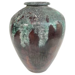 Fioriera in terracotta smaltata "Glasir" balinese color giada e marrone