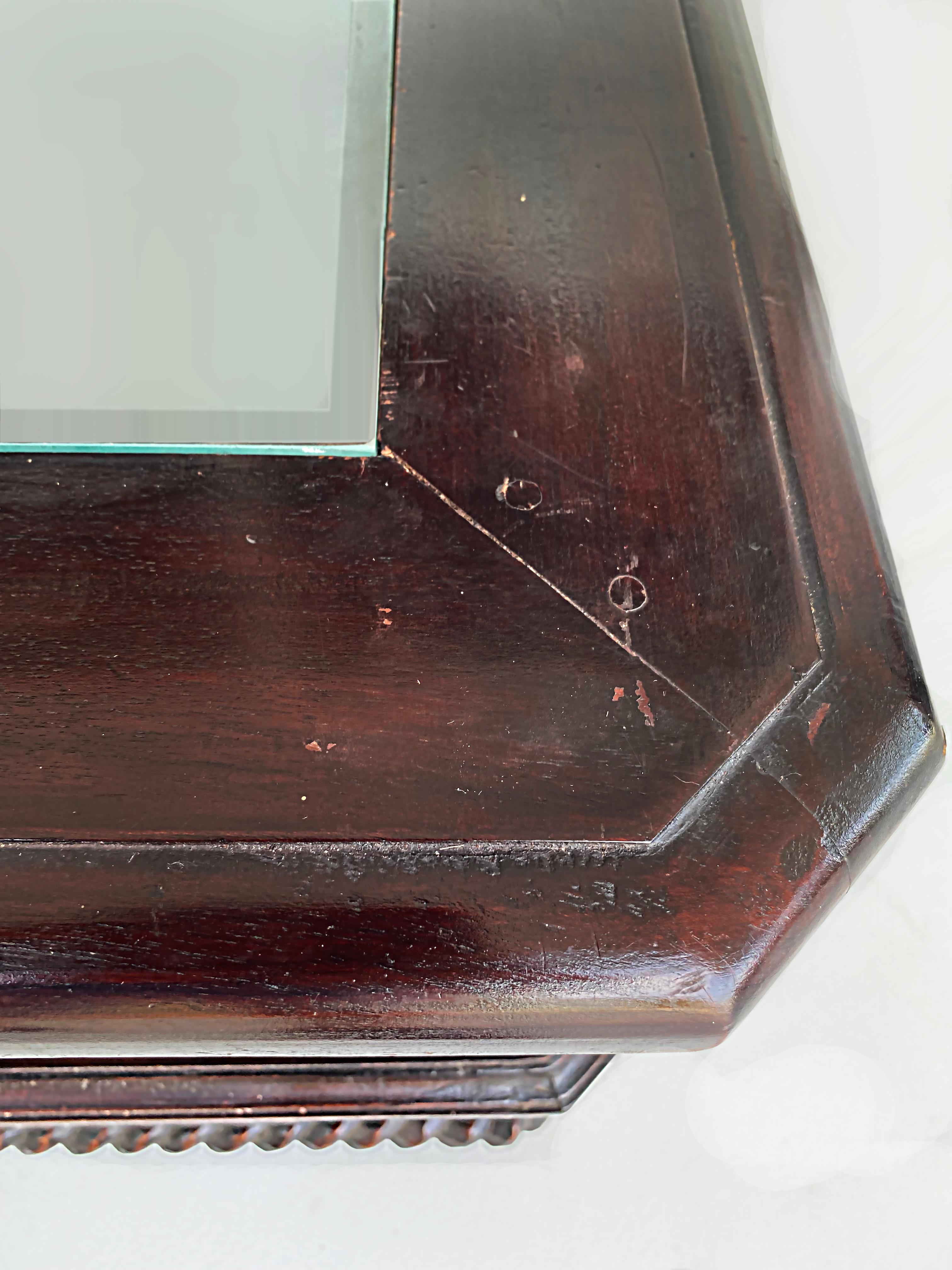 Balinese Mahogany 2-Tier 2 Drawer Coffee Table with Inset Glass Top 1