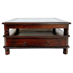 Balinese Mahogany 2-Tier 2 Drawer Coffee Table with Inset Glass Top