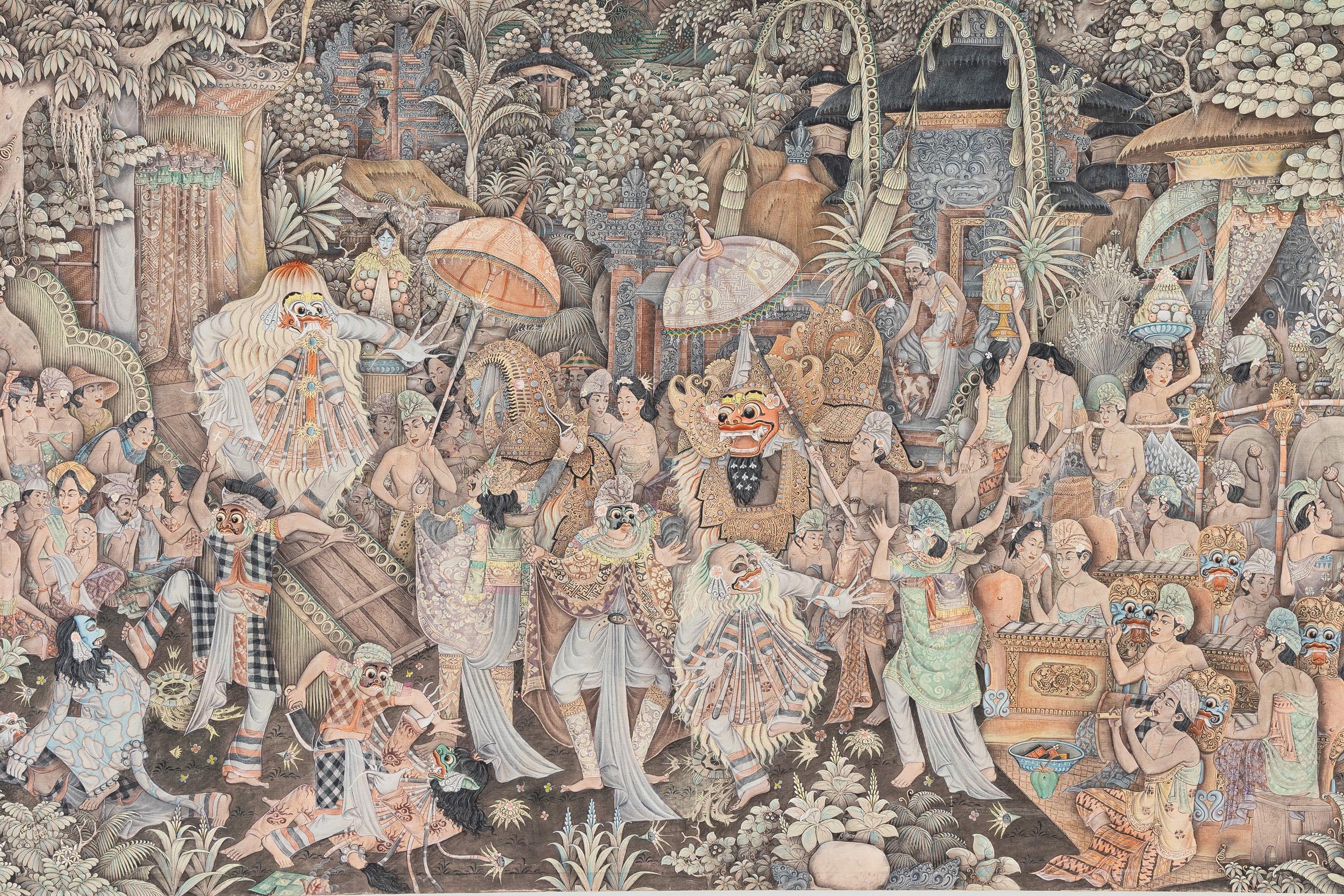 Balinese Painting, Artwork, Folk Art, 1980s In Excellent Condition For Sale In Antwerp, BE