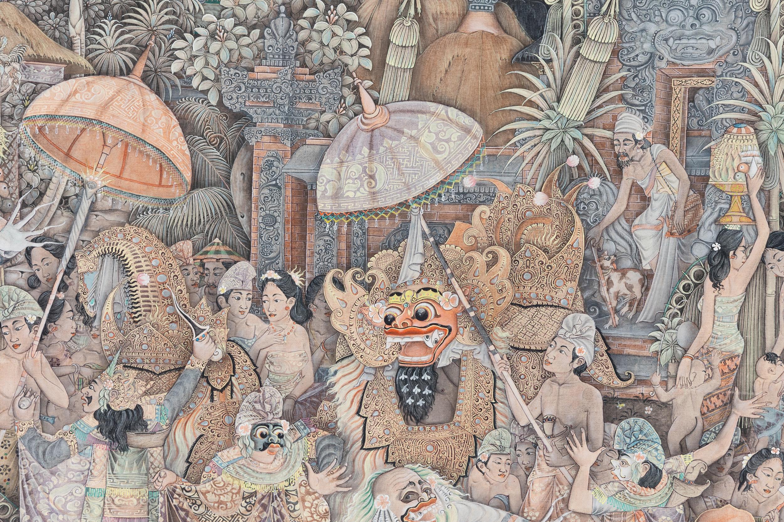 Balinese Painting, Artwork, Folk Art, 1980s In Excellent Condition For Sale In Antwerp, BE