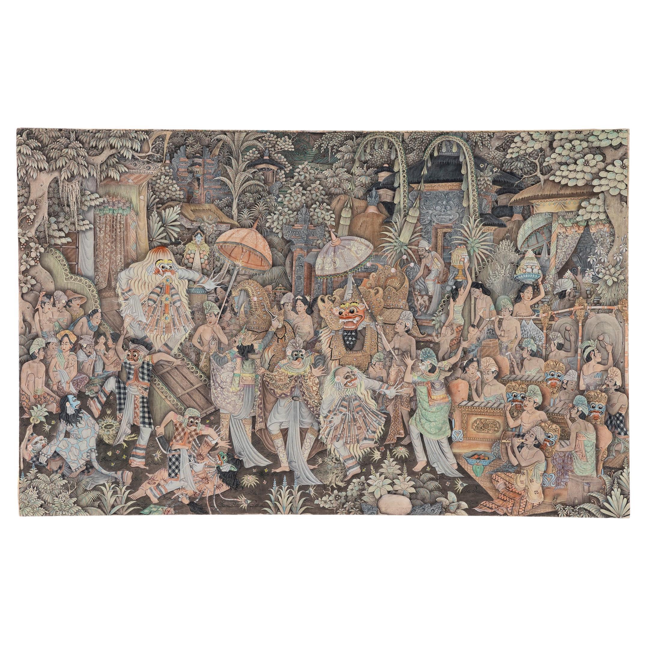Balinesisches Gemälde, Kunstwerk, Volkskunst, 1980er Jahre im Angebot