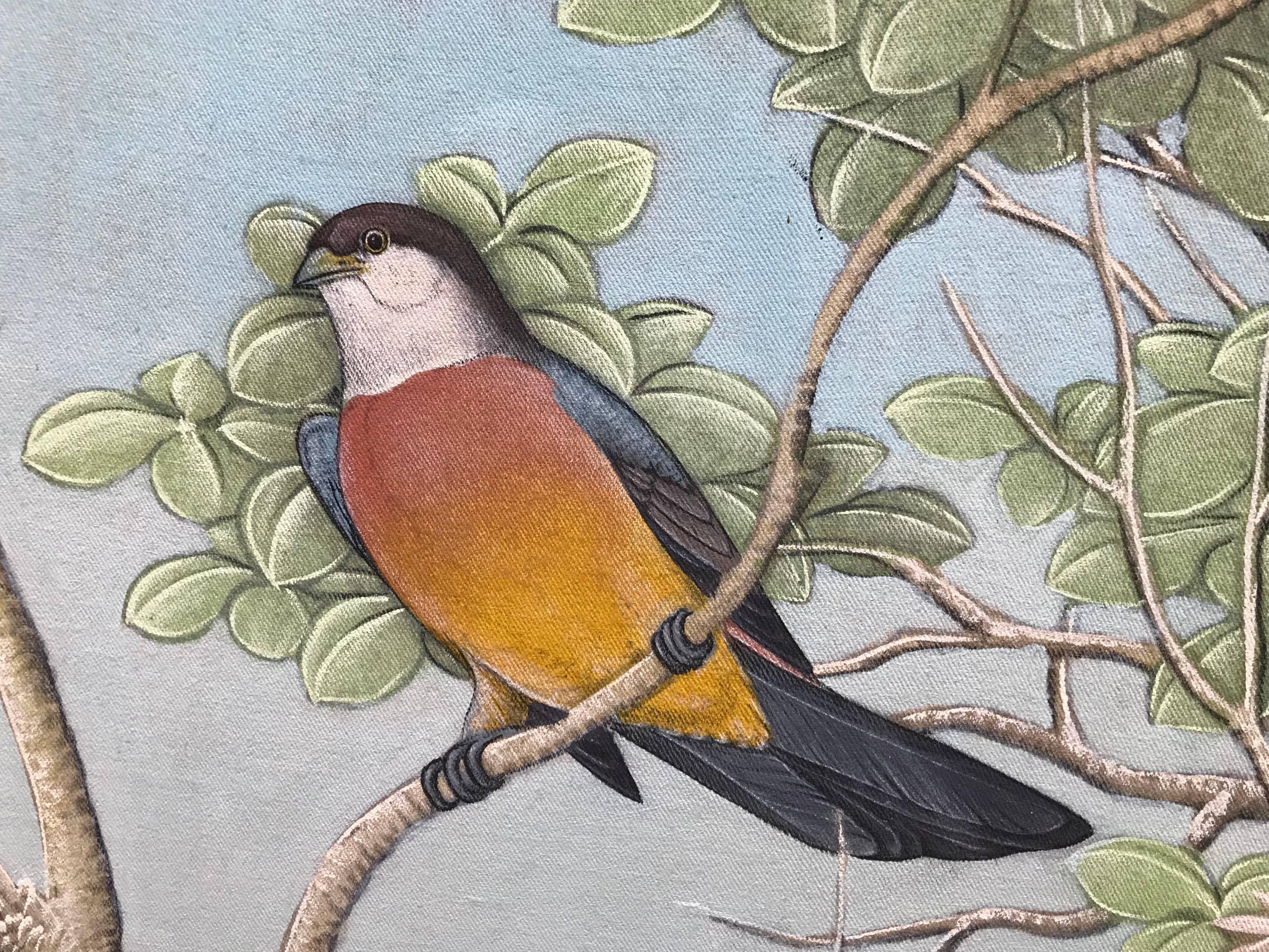 Balinese painting with birds in the jungle from the 1970s.