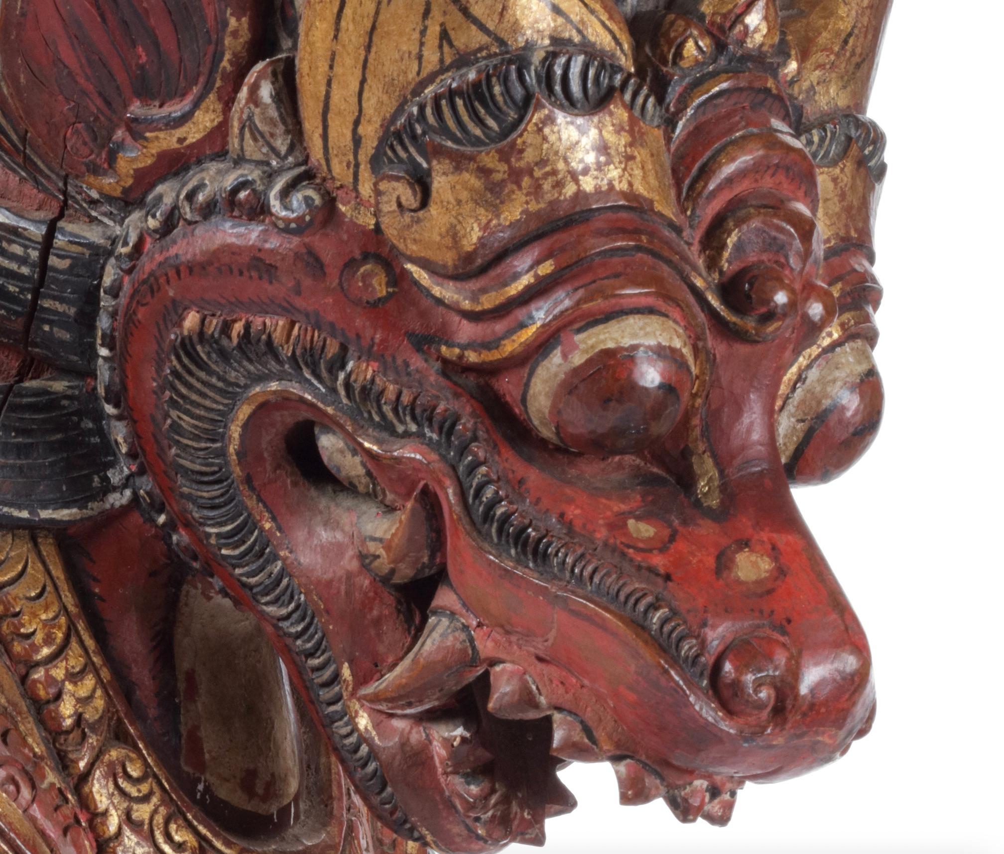 20th Century Balinese Polychrome and Gilt Wood Sculpture of a Winged Lion For Sale