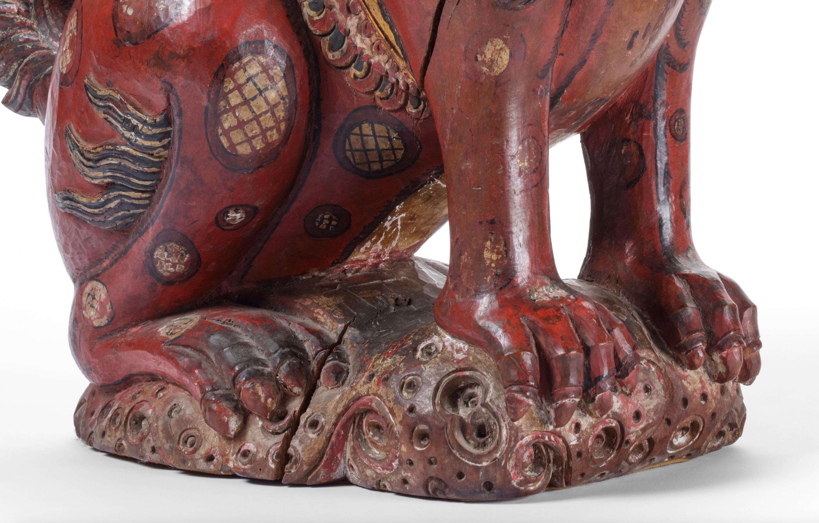 20th Century Balinese Polychrome and Gilt Wood Sculpture of a Winged Lion For Sale