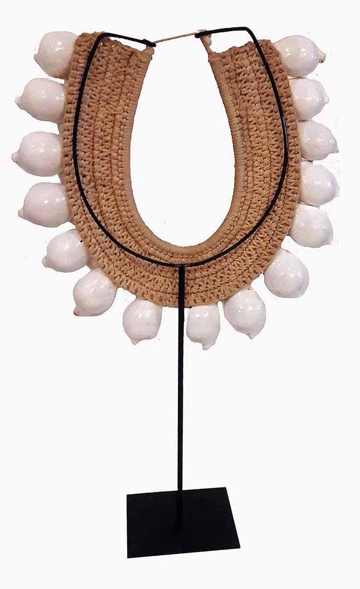 Contemporary Balinese Seashell and Raffia Necklace on Stand