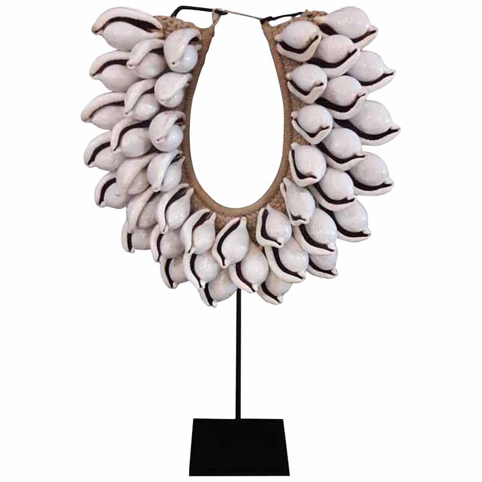 Balinese Seashell and Raffia Necklace on Stand