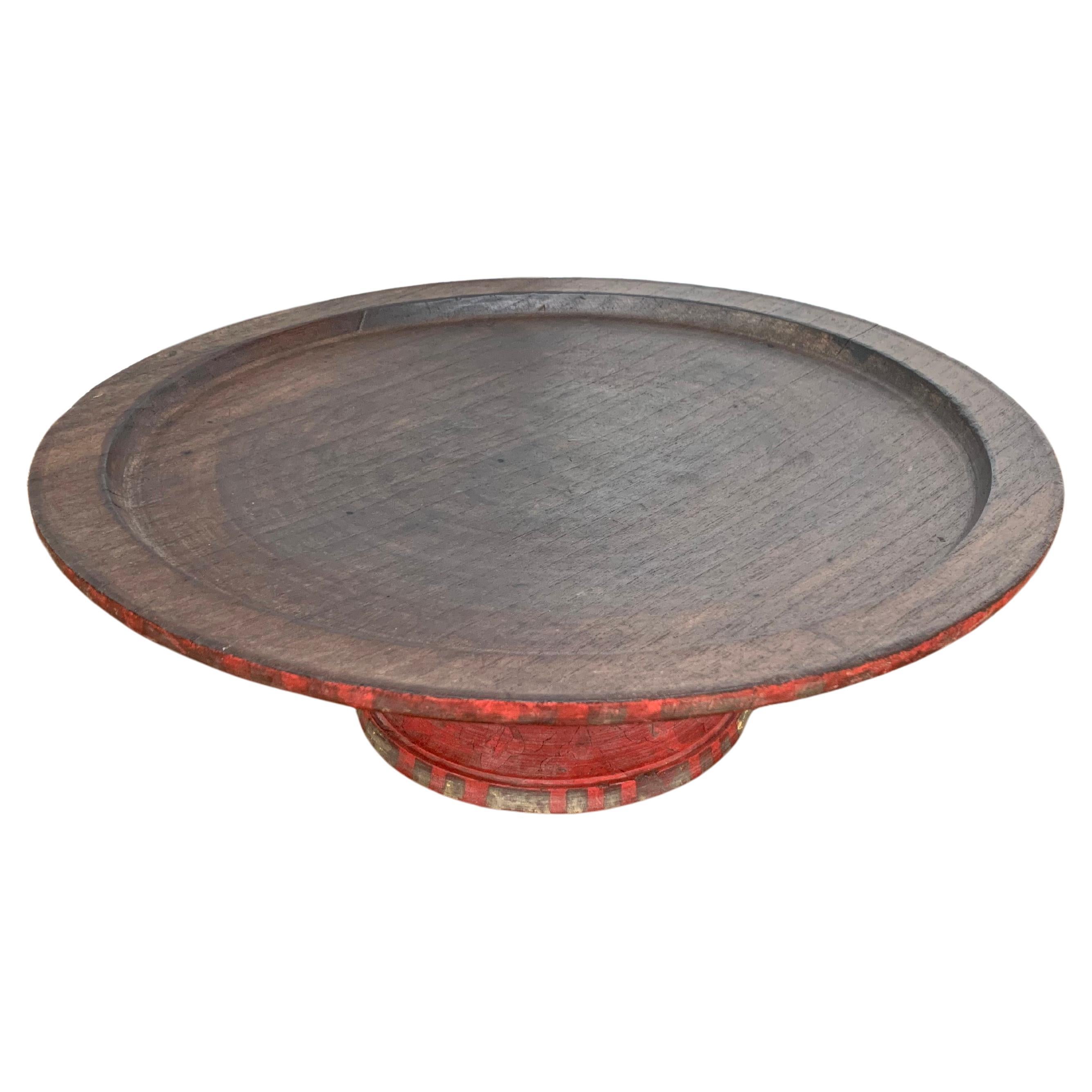 Balinese Temple Offering Tray / Bowl 'Dulang' Floral Motifs & Red Polychrome For Sale