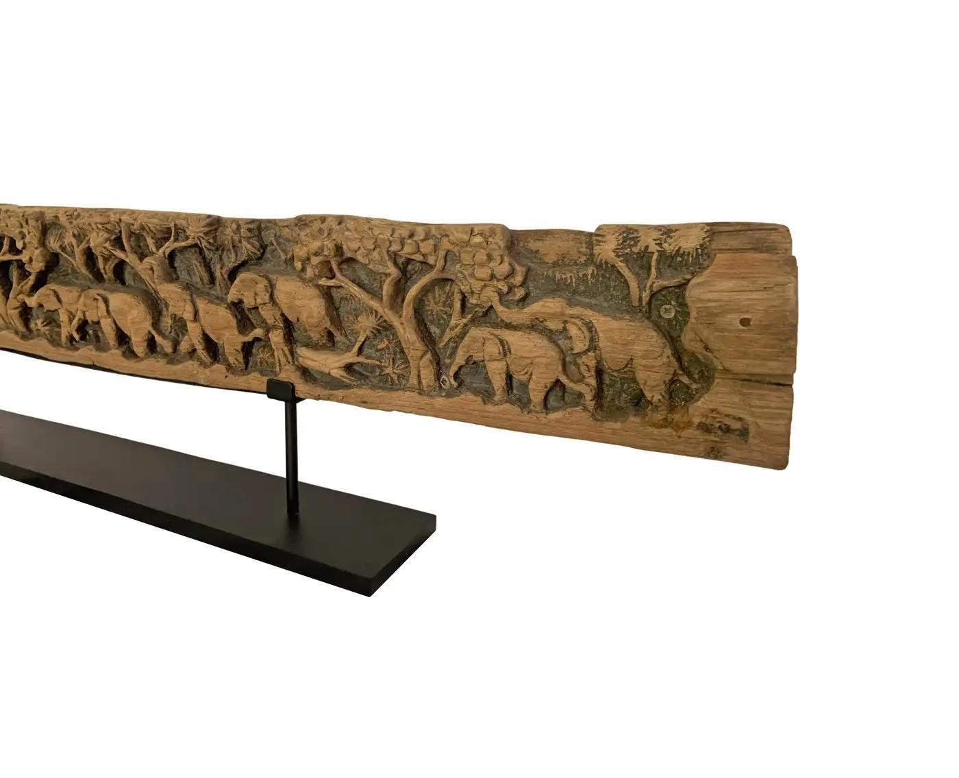 Panel Stand Tample Balinese Temple Panel Elephant Carving Mounted on Metal Stand C. 1920 ...