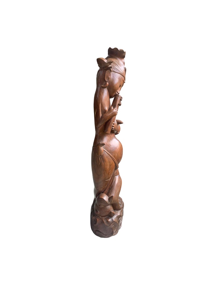 Other Balinese Wood Carved Lady Statue, c. 1950 For Sale