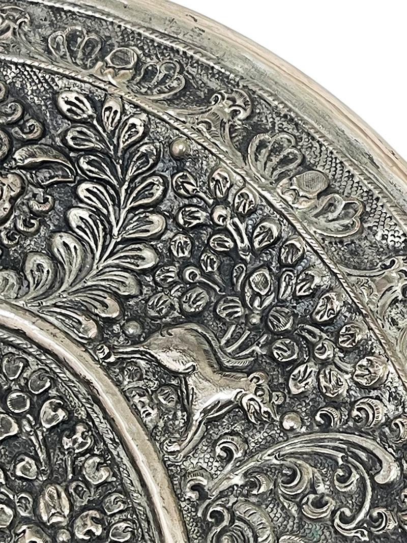 Balinese Yogya silver oval dish with scene of an Indonesian God and animals For Sale 1