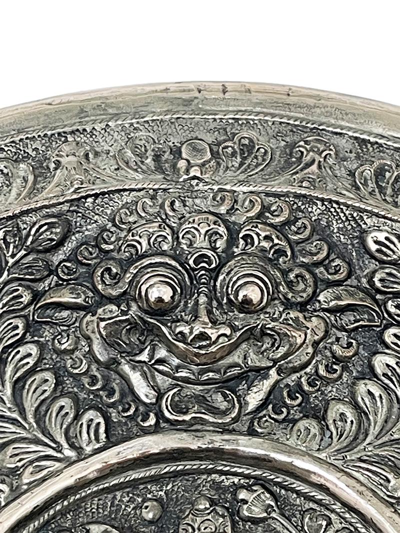 Balinese Yogya silver oval dish with scene of an Indonesian God and animals For Sale 2