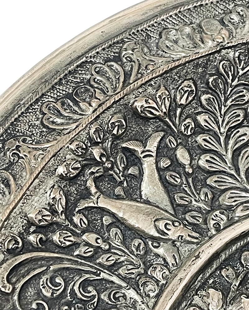 Balinese Yogya silver oval dish with scene of an Indonesian God and animals For Sale 3