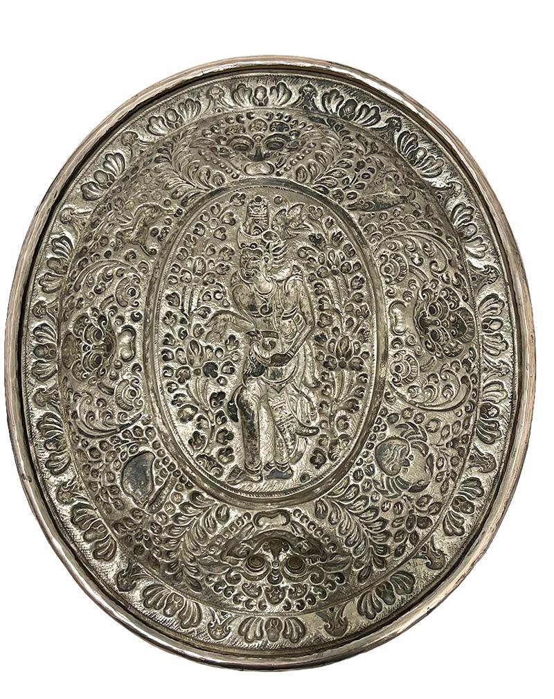 Balinese Yogya silver oval dish with scene of an Indonesian God and animals For Sale 4
