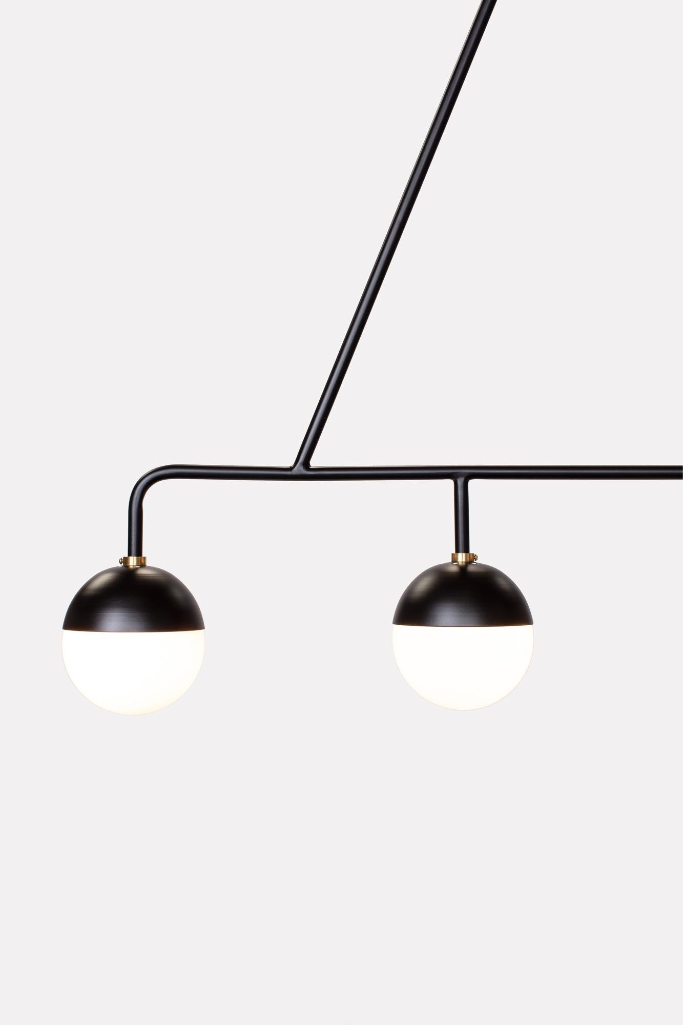 Balise Pendant in Black Powder-Coated Steel with 4 Opal Glass Globes In New Condition For Sale In Los Angeles, CA