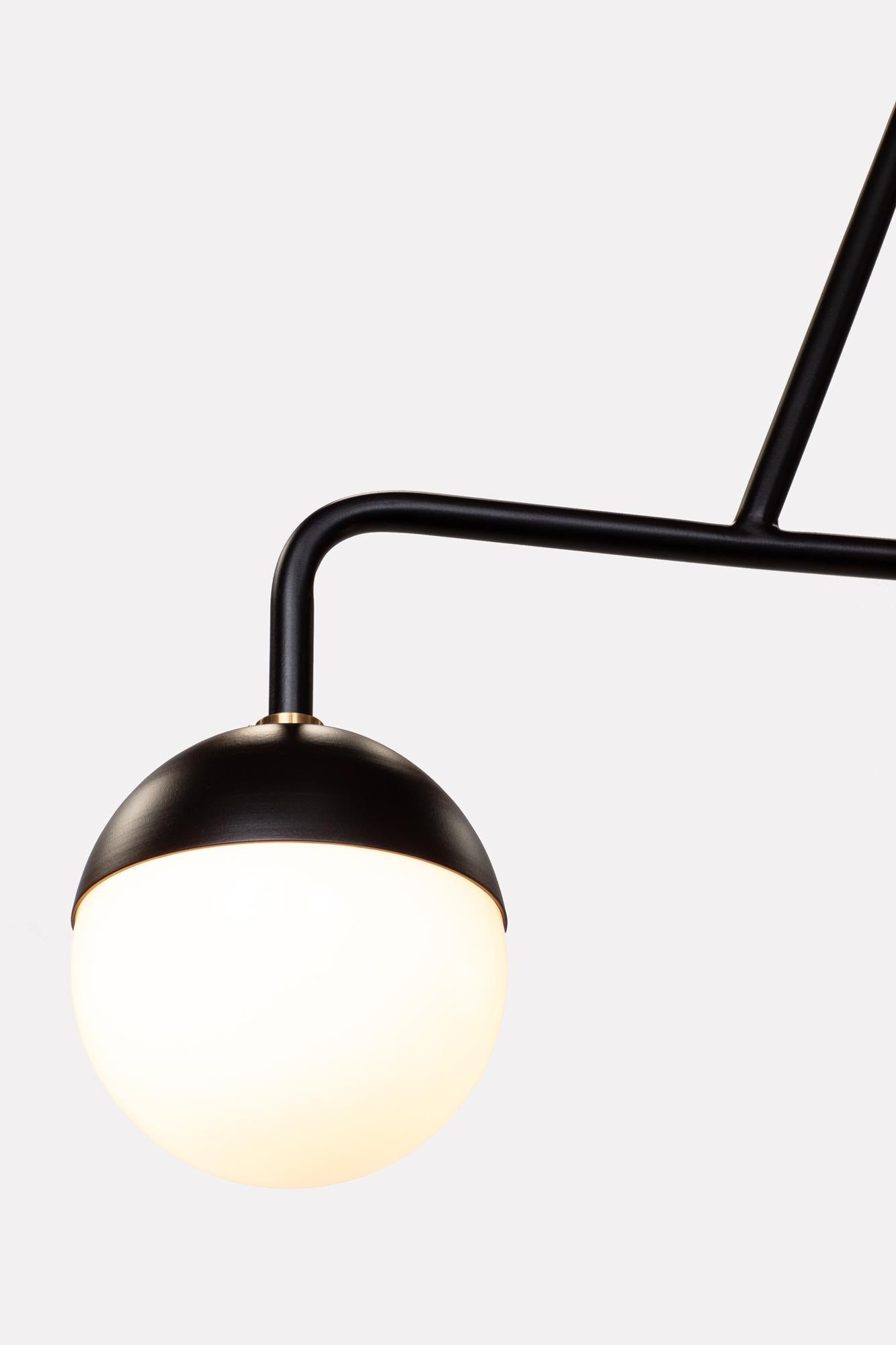 Contemporary Balise Pendant in Black Powder-Coated Steel with 4 Opal Glass Globes For Sale