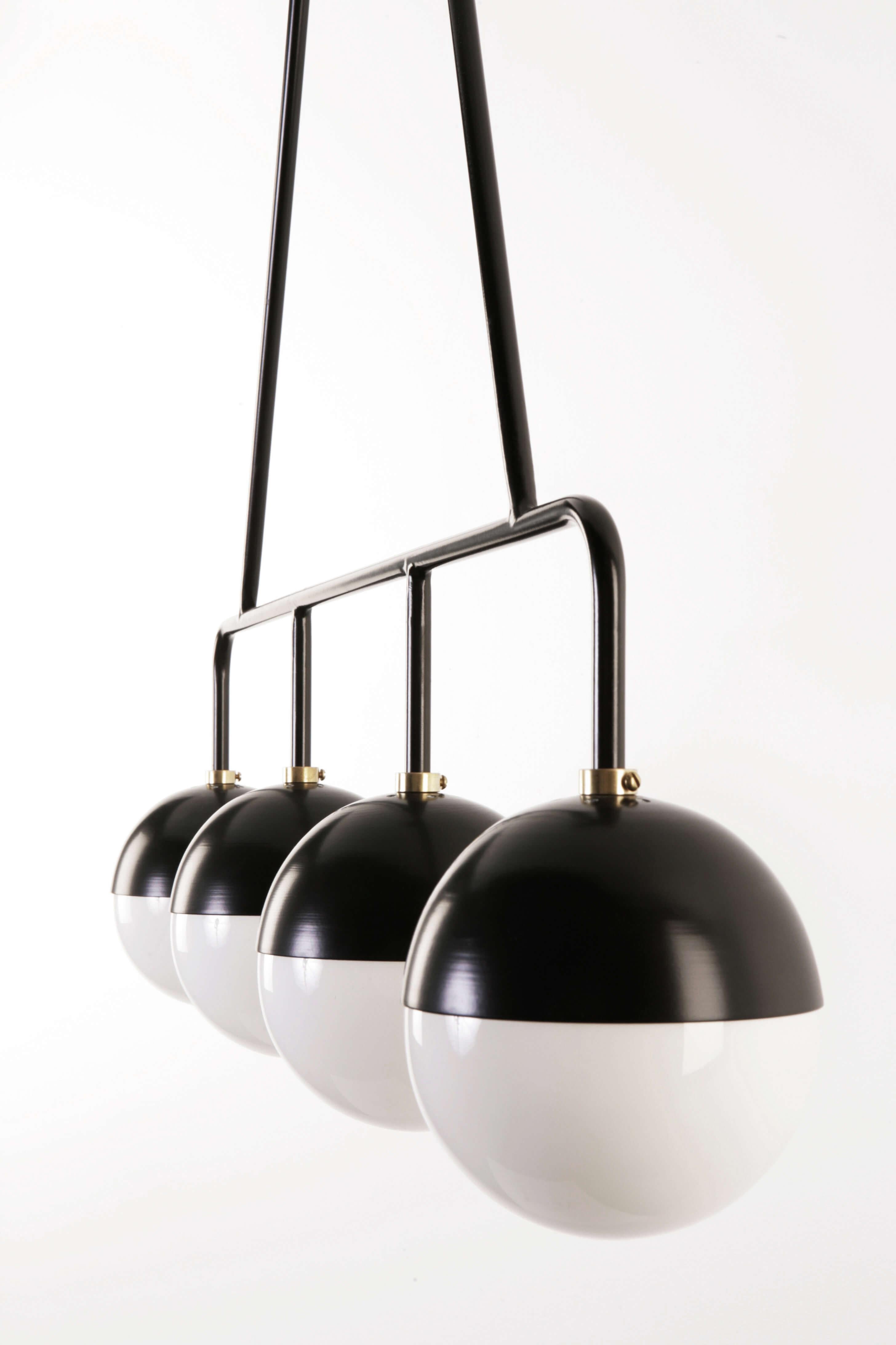 American Balise Pendant Light in Brass with 4 Opal Glass Globes For Sale