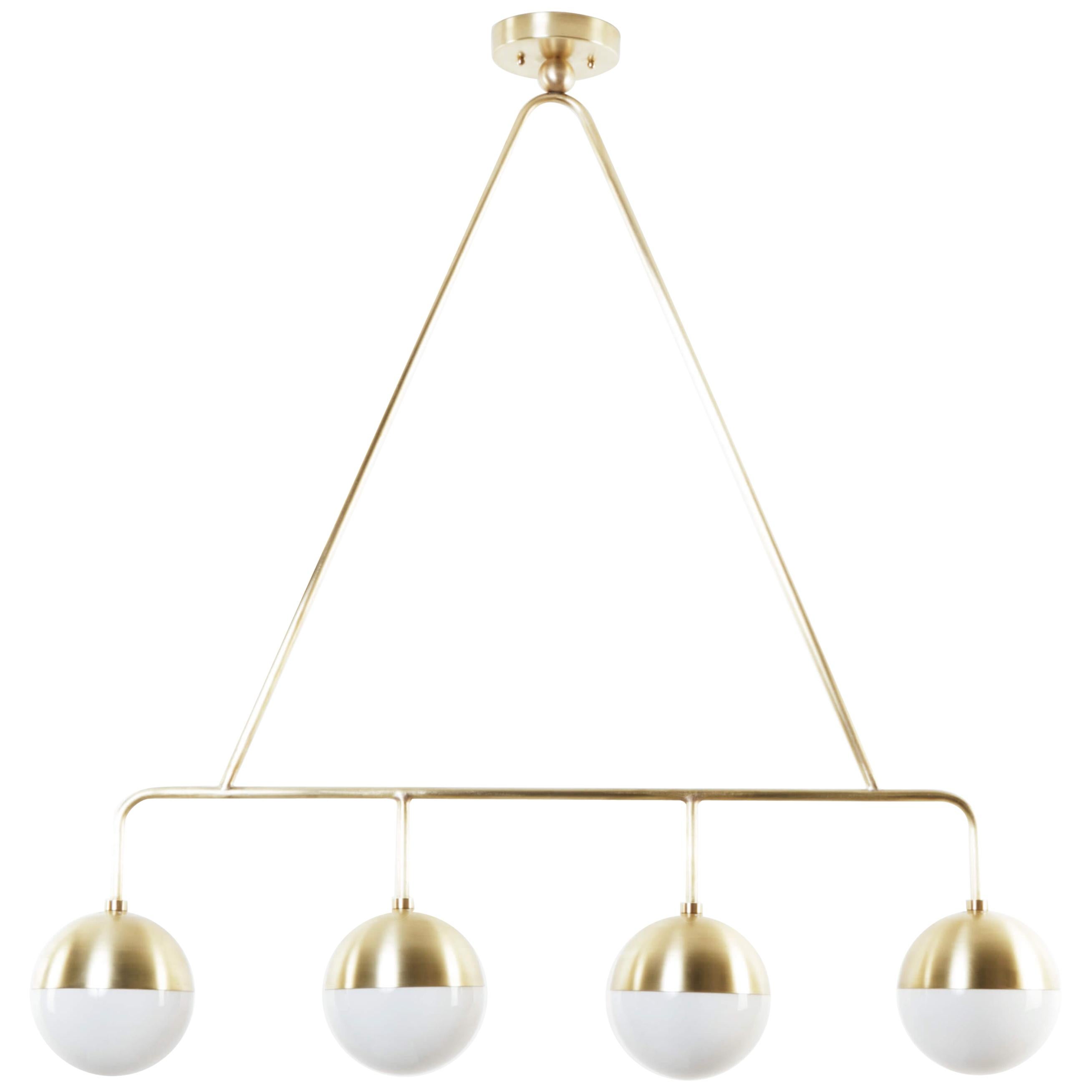 Balise Pendant Light in Brass with 4 Opal Glass Globes For Sale