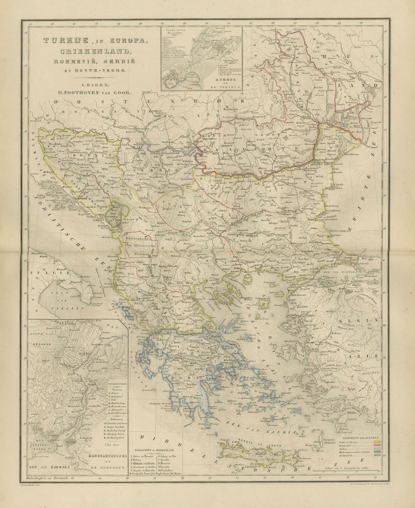 Carte des Balkans et de l'Europe ottomane avec insertion d'Athènes - Nieuwe Hand-Atlas, 1876 en vente 4