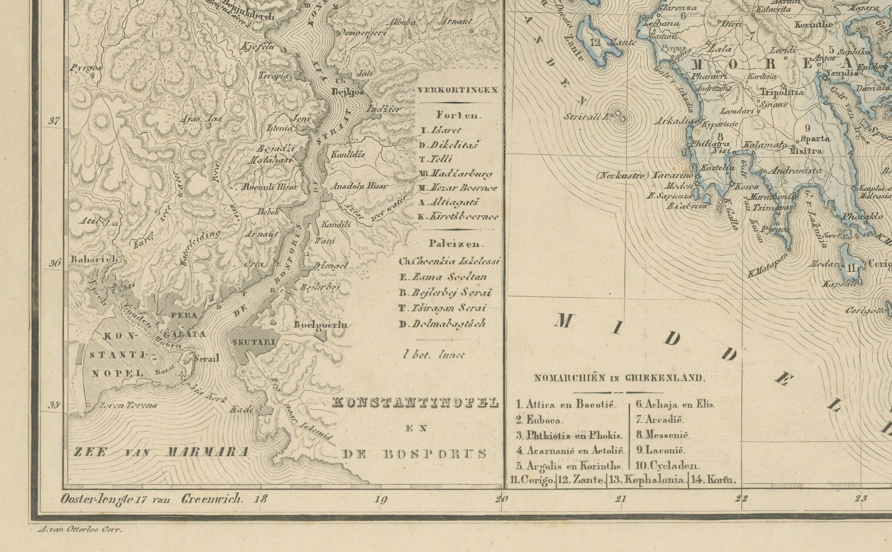 Fin du XIXe siècle Carte des Balkans et de l'Europe ottomane avec insertion d'Athènes - Nieuwe Hand-Atlas, 1876 en vente
