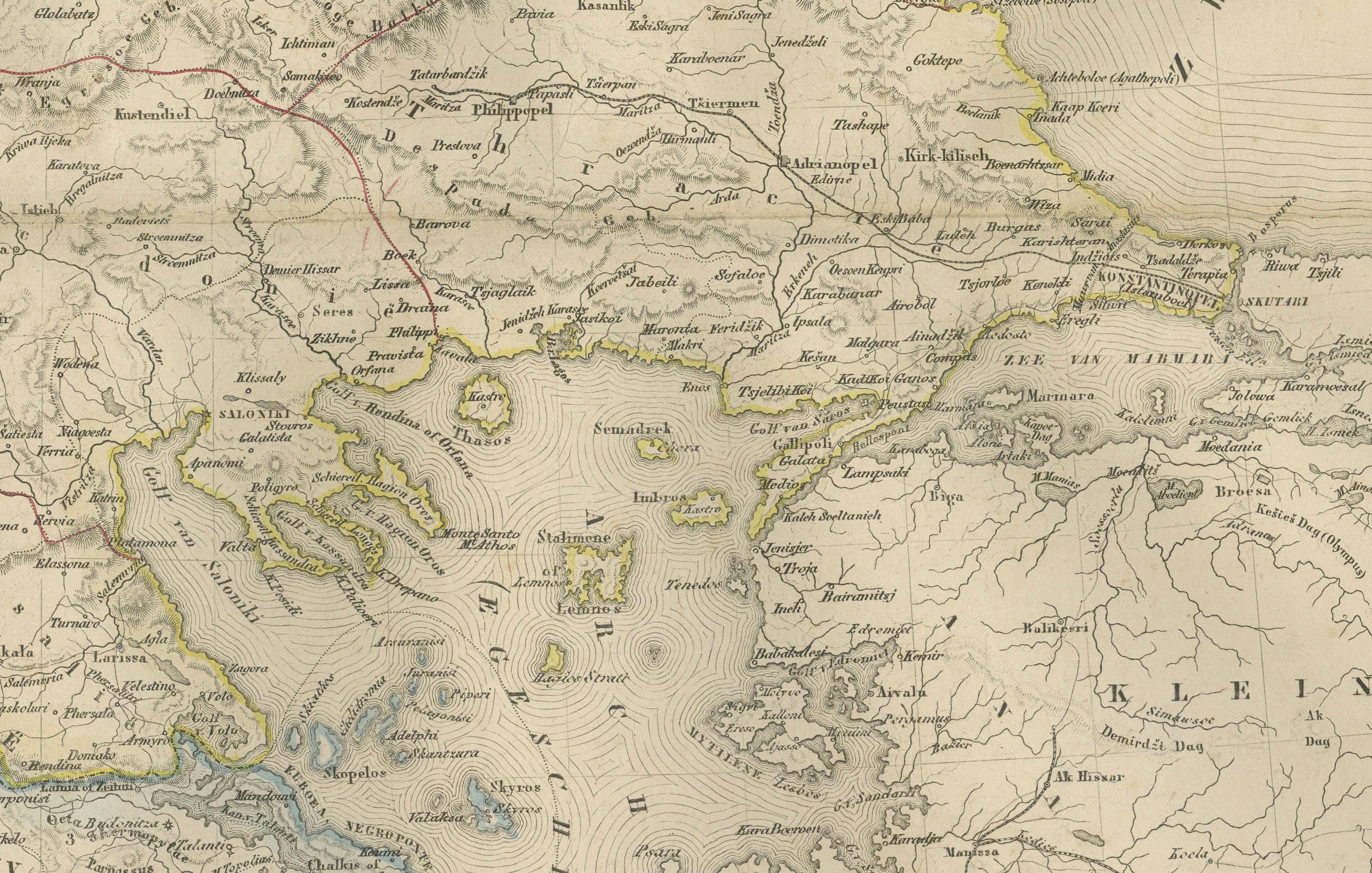 Carte des Balkans et de l'Europe ottomane avec insertion d'Athènes - Nieuwe Hand-Atlas, 1876 en vente 1